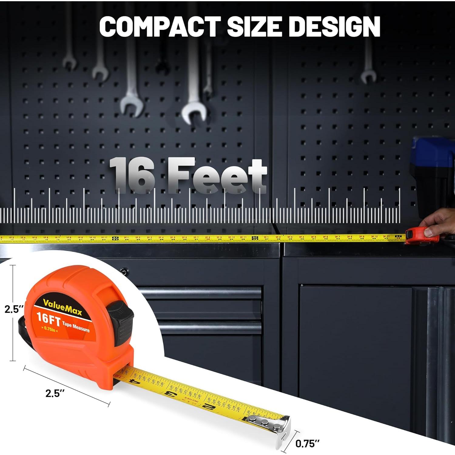 Cinta Métrica ValueMax 4.88m 3 Pack con Fracciones 1/8