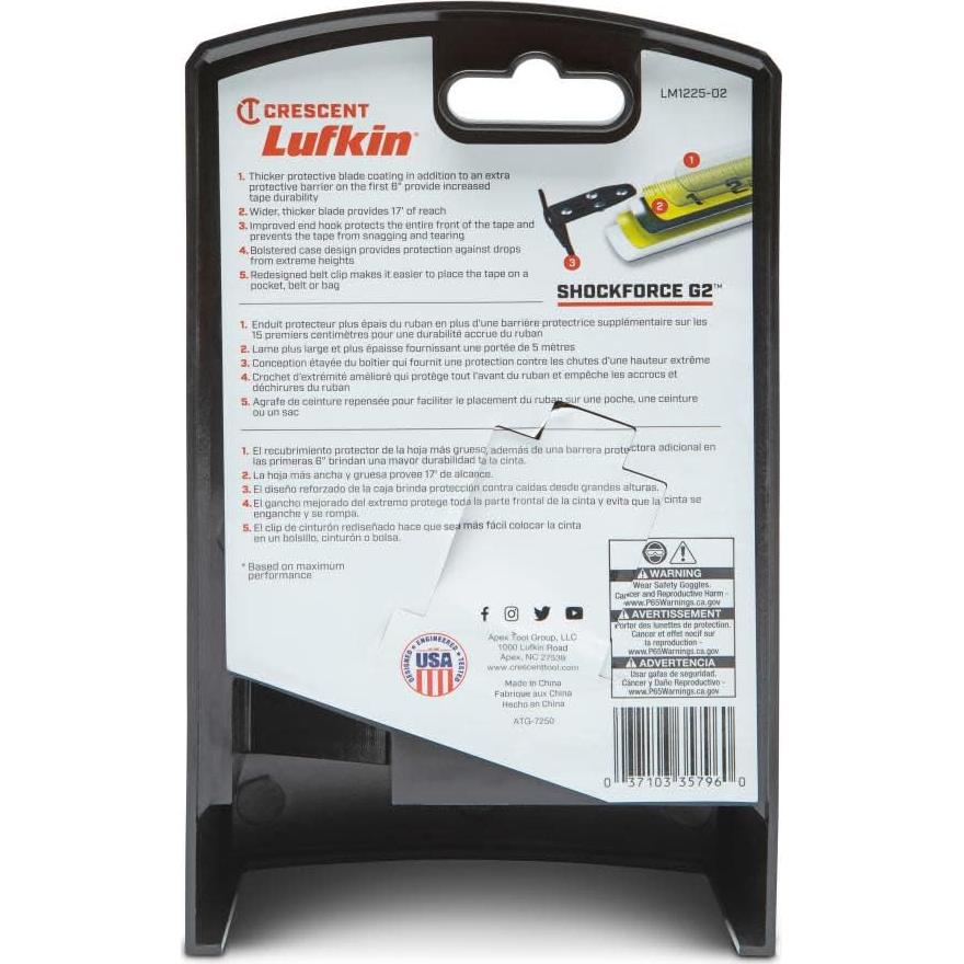 Cinta Métrica Magnética Shockforce G2 Crescent Lufkin 7.62m