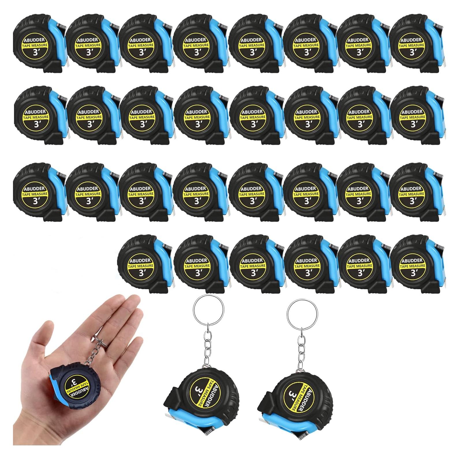 Paquete de 30 llaveros con cinta métrica retráctil azul 1m