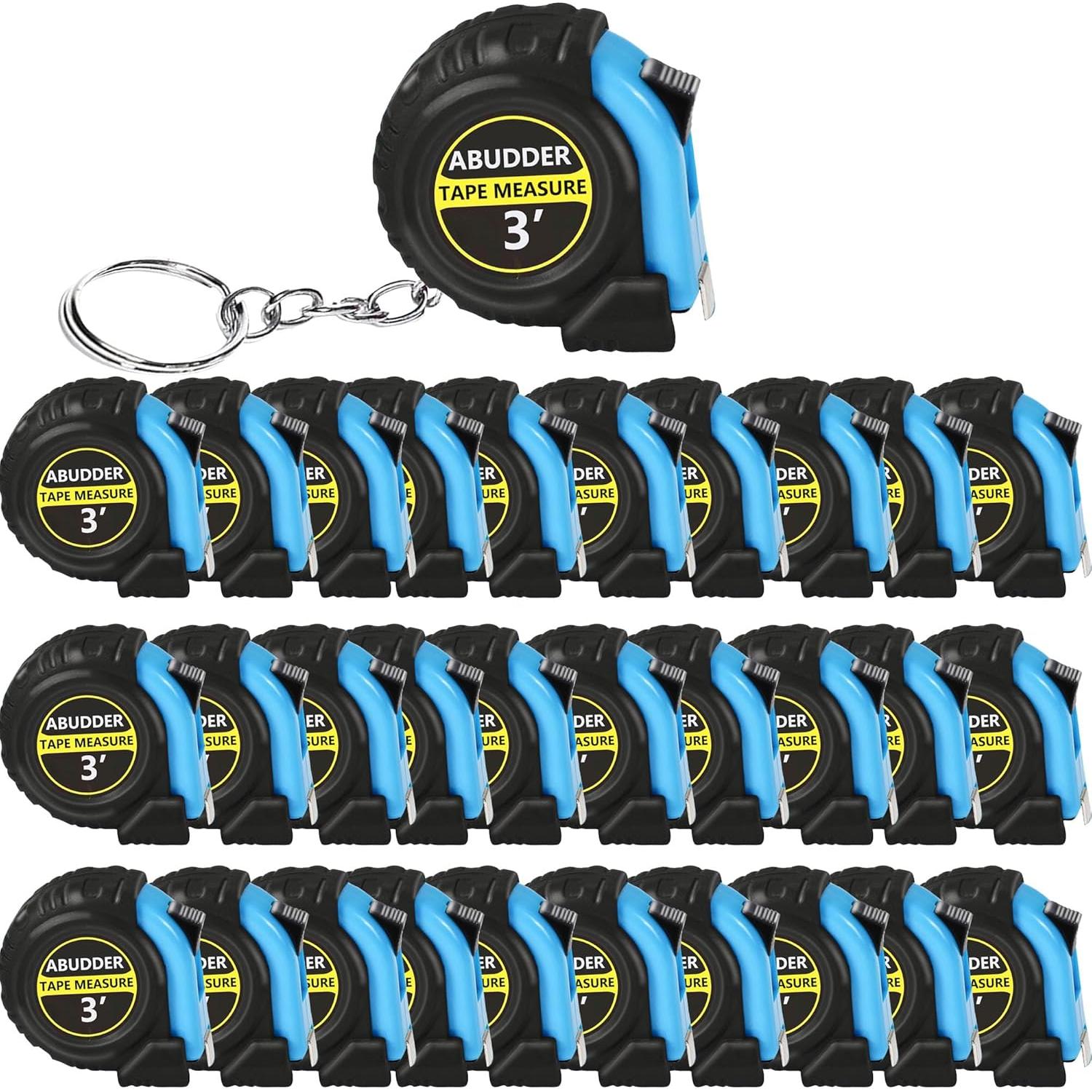 Paquete de 30 llaveros con cinta métrica retráctil azul 1m