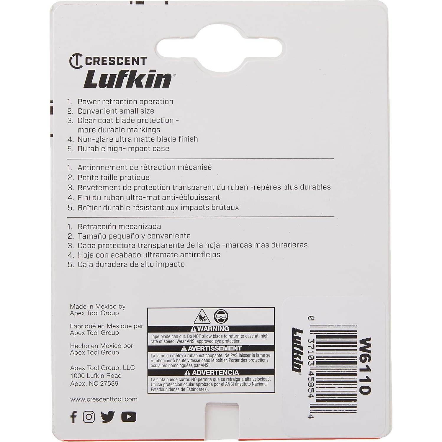 Cinta Métrica Pocket Lufkin 3 m Amarillo W6110 Compacta