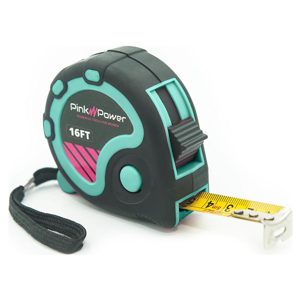 Cinta Métrica Pink Power 4.88 m Retráctil con Gancho Magnético