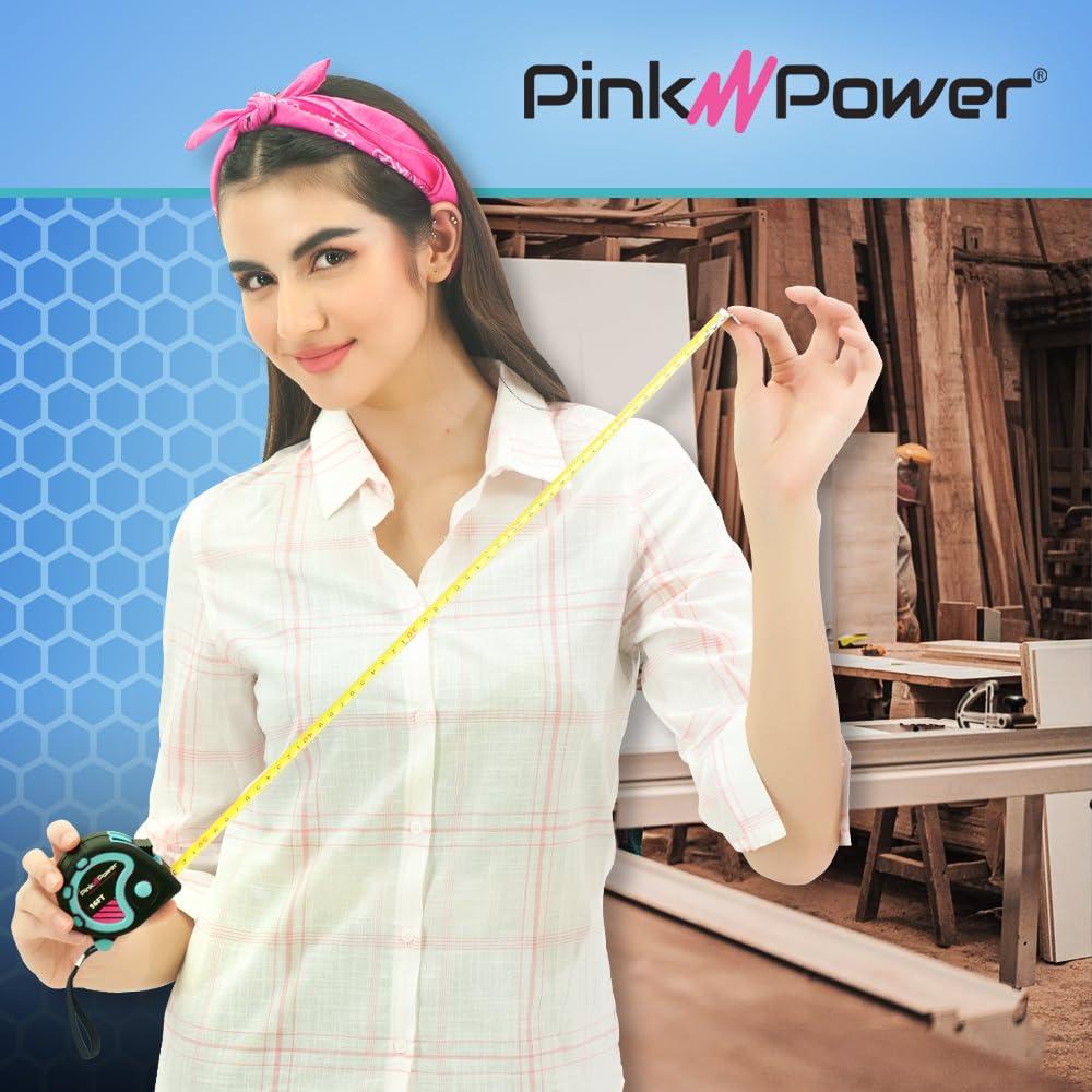Cinta Métrica Pink Power 4.88 m Retráctil con Gancho Magnético