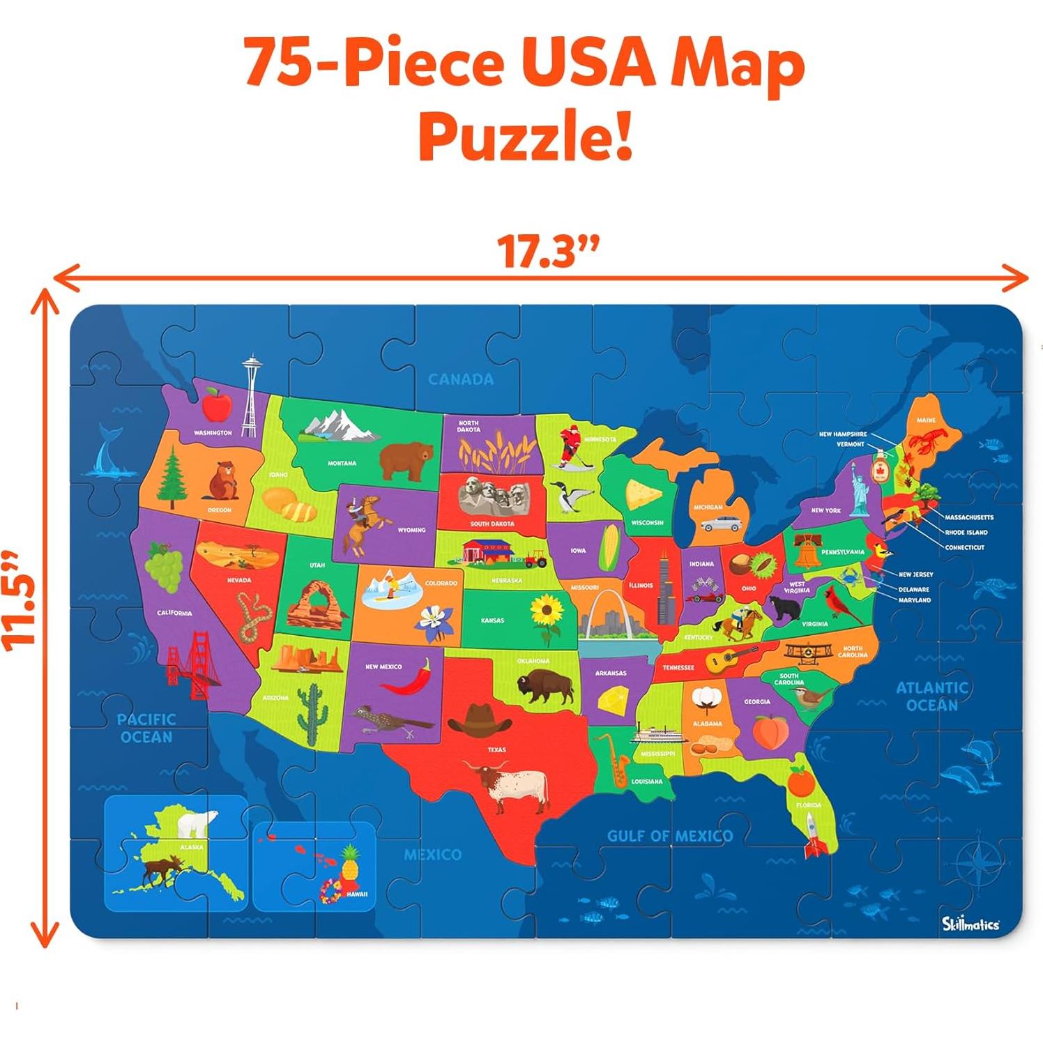 Rompecabezas Educativo Skillmatics Mapa de EE.UU. 75 Piezas