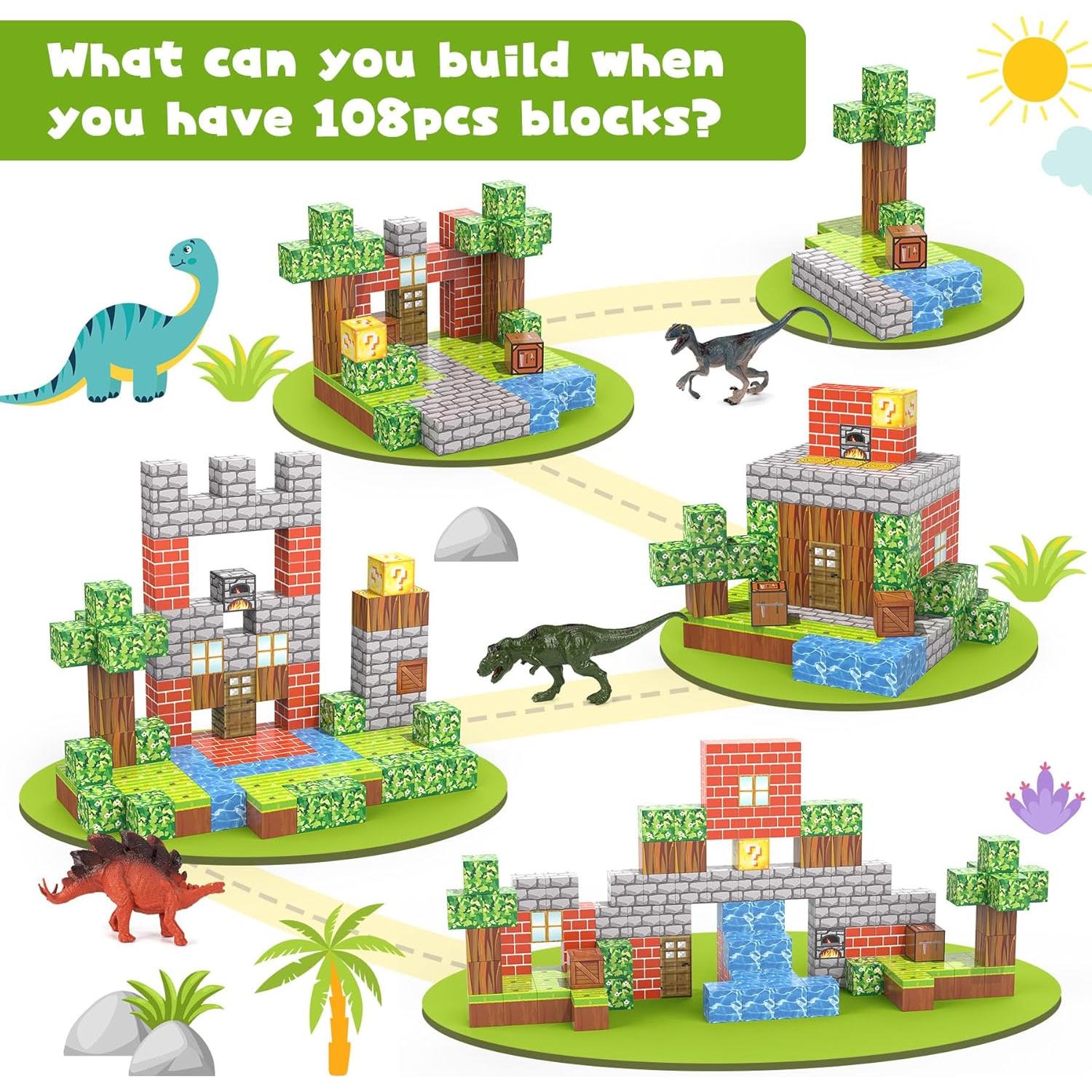 Juego de Bloques Magnéticos 108PCS - Dinosaurios y Selva