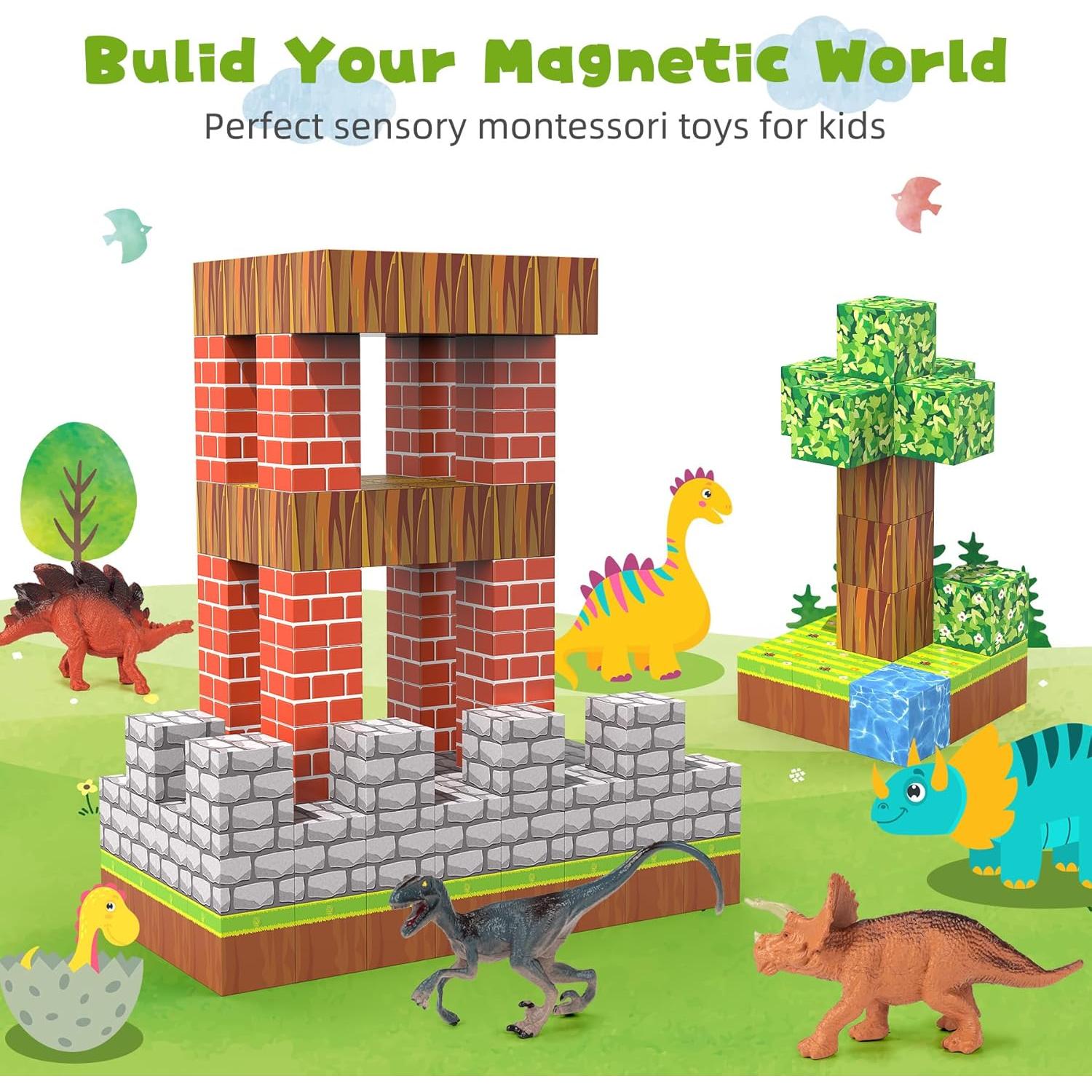 Juego de Bloques Magnéticos 108PCS - Dinosaurios y Selva