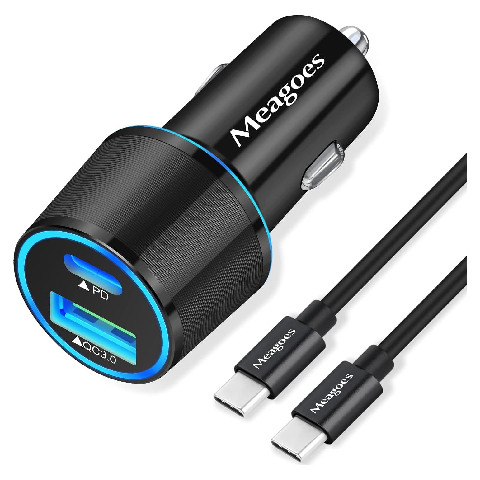 Cargador de coche USB C 48W Meagoes con 2 puertos PD y QC3.0