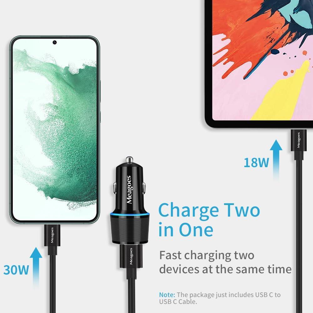 Cargador de coche USB C 48W Meagoes con 2 puertos PD y QC3.0