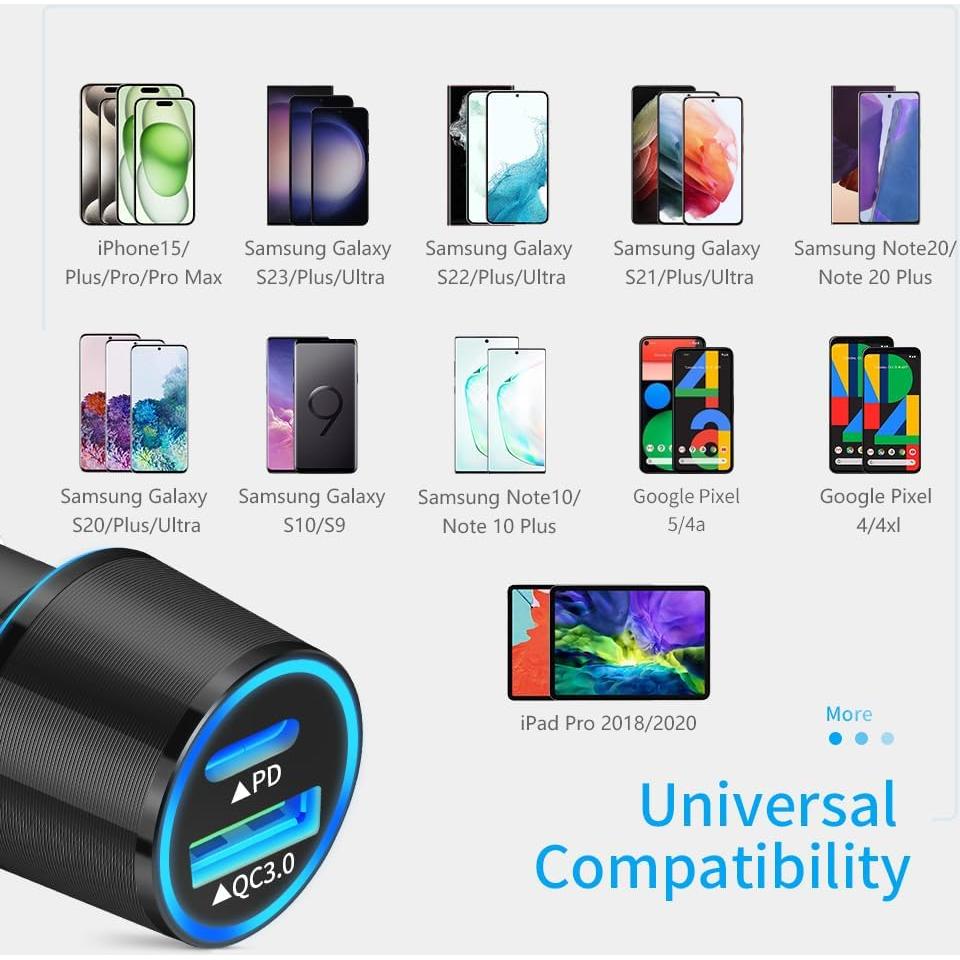 Cargador de coche USB C 48W Meagoes con 2 puertos PD y QC3.0