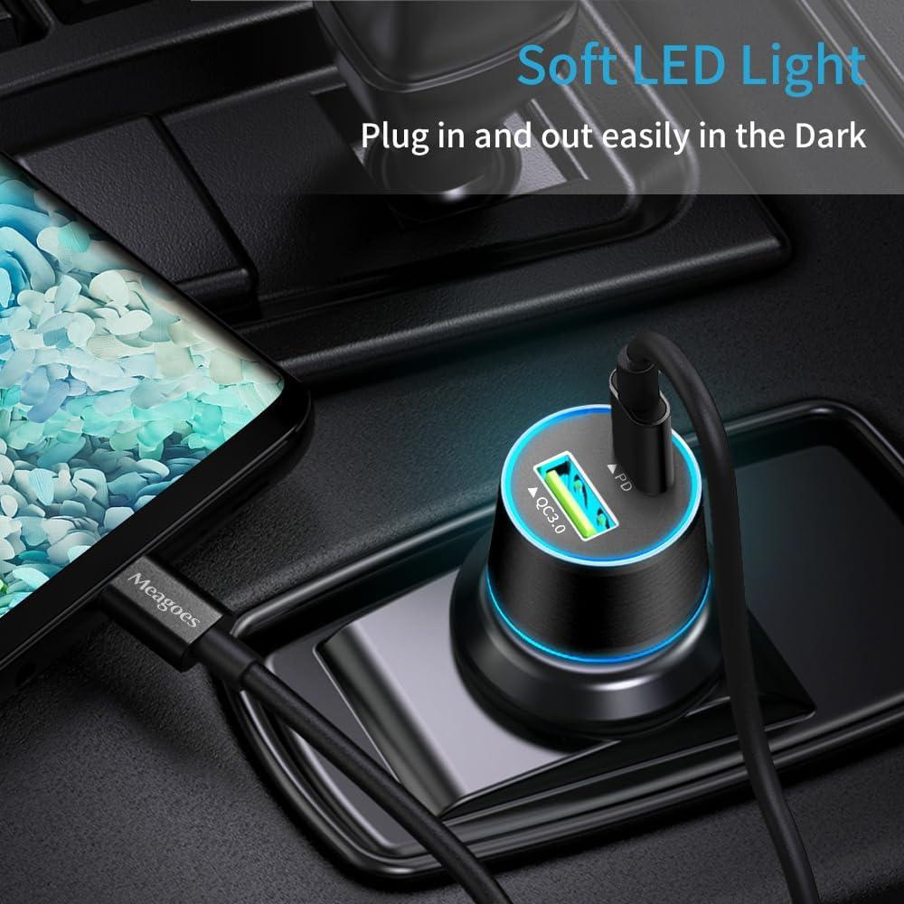 Cargador de coche USB C 48W Meagoes con 2 puertos PD y QC3.0