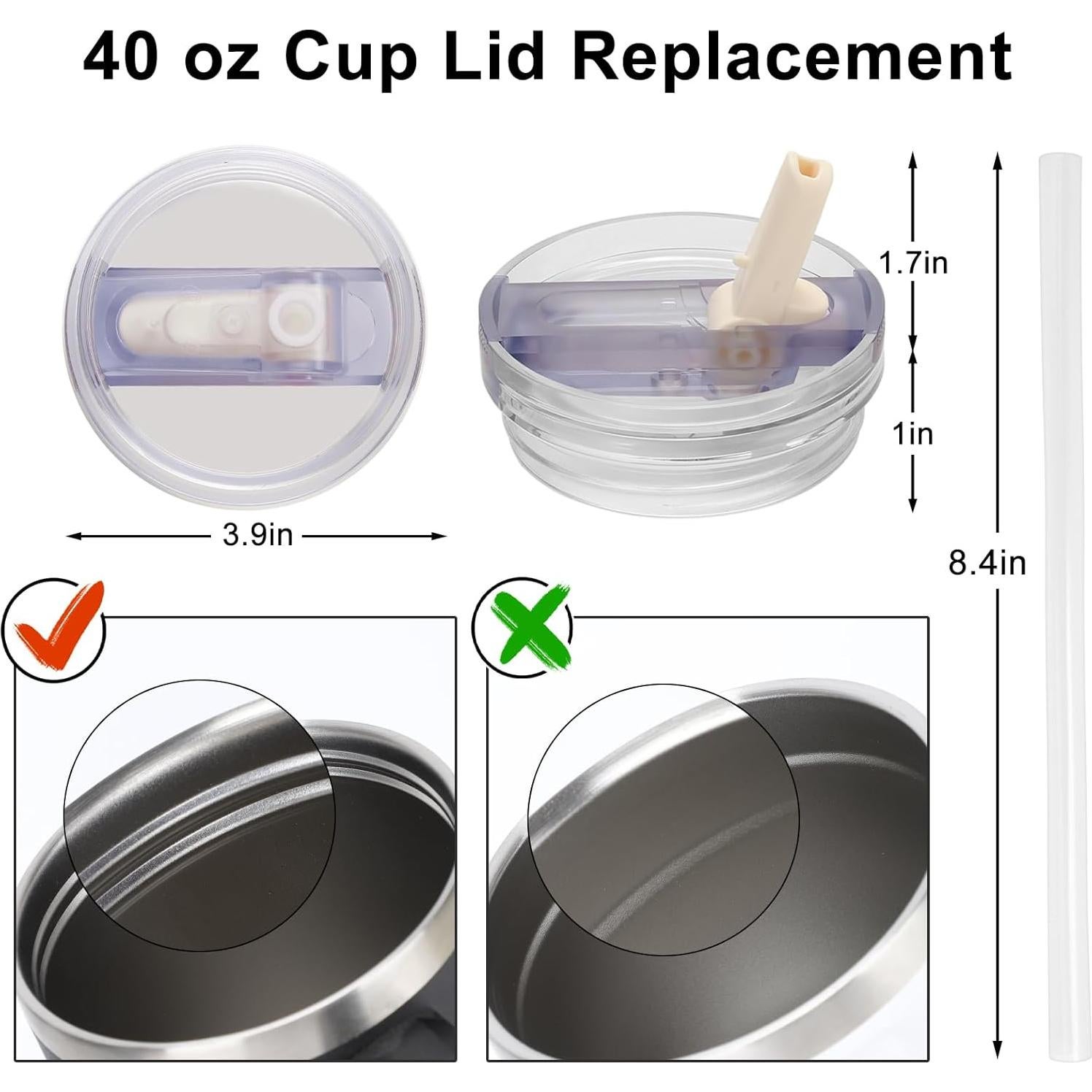 2 Tapas Reemplazo para Vaso Stanley 40oz con Popote a Prueba de Fugas
