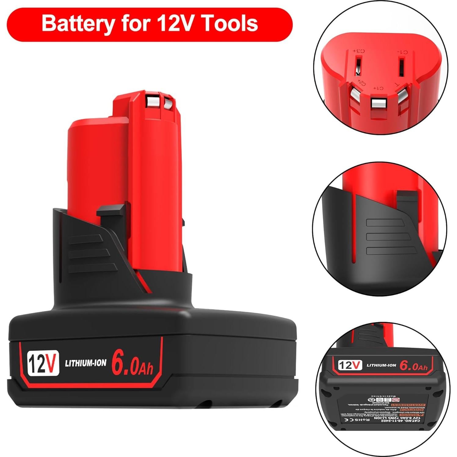 Batería de Reemplazo Milwaukee M12 6000mAh 2 Paquetes
