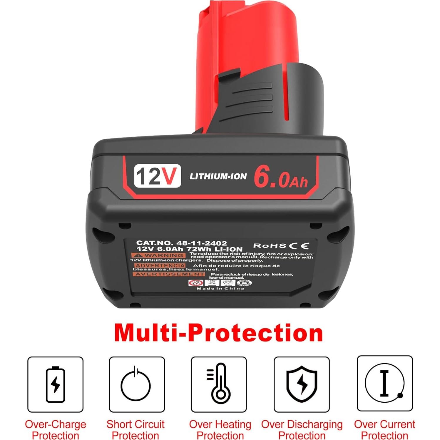 Batería de Reemplazo Milwaukee M12 6000mAh 2 Paquetes