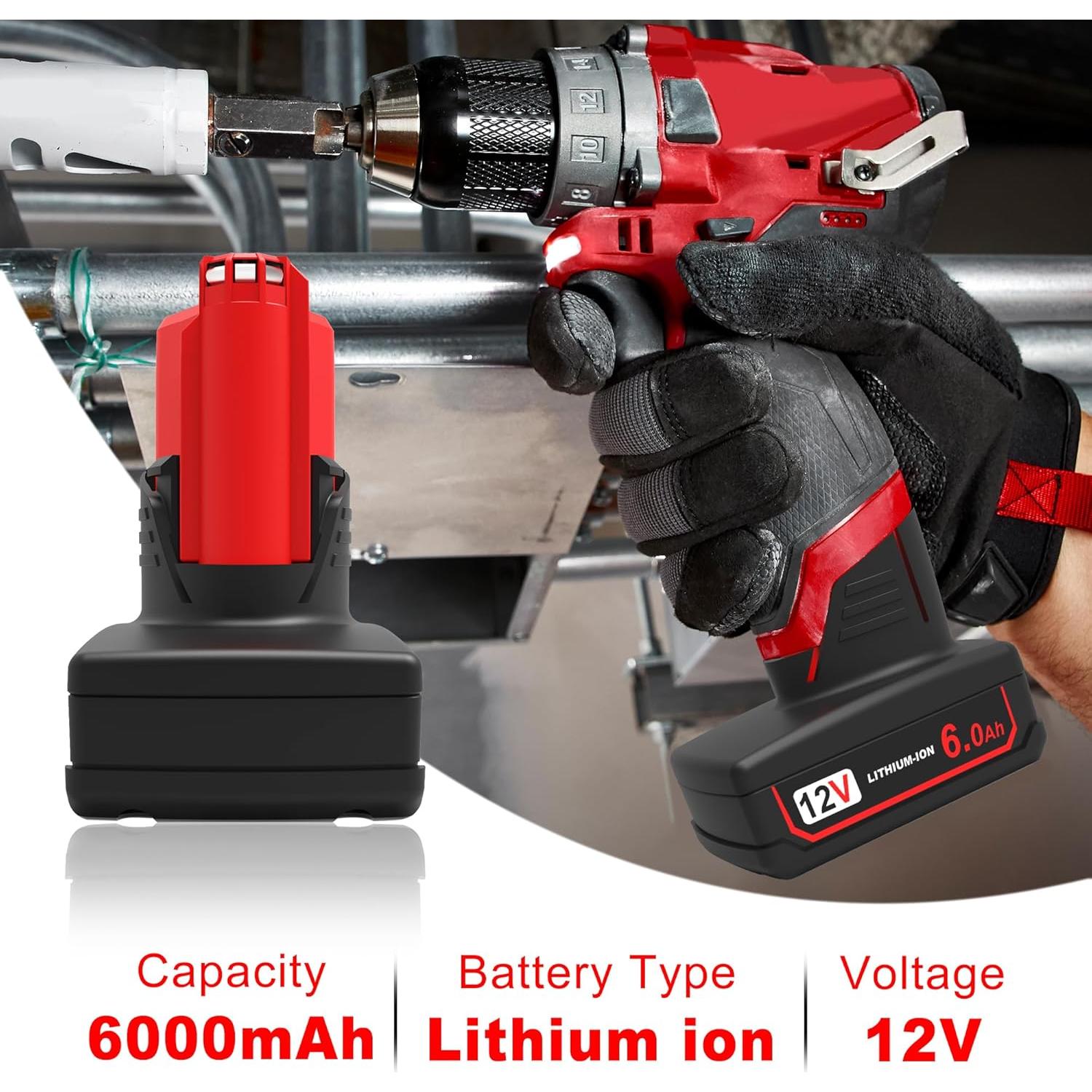 Batería de Reemplazo Milwaukee M12 6000mAh 2 Paquetes