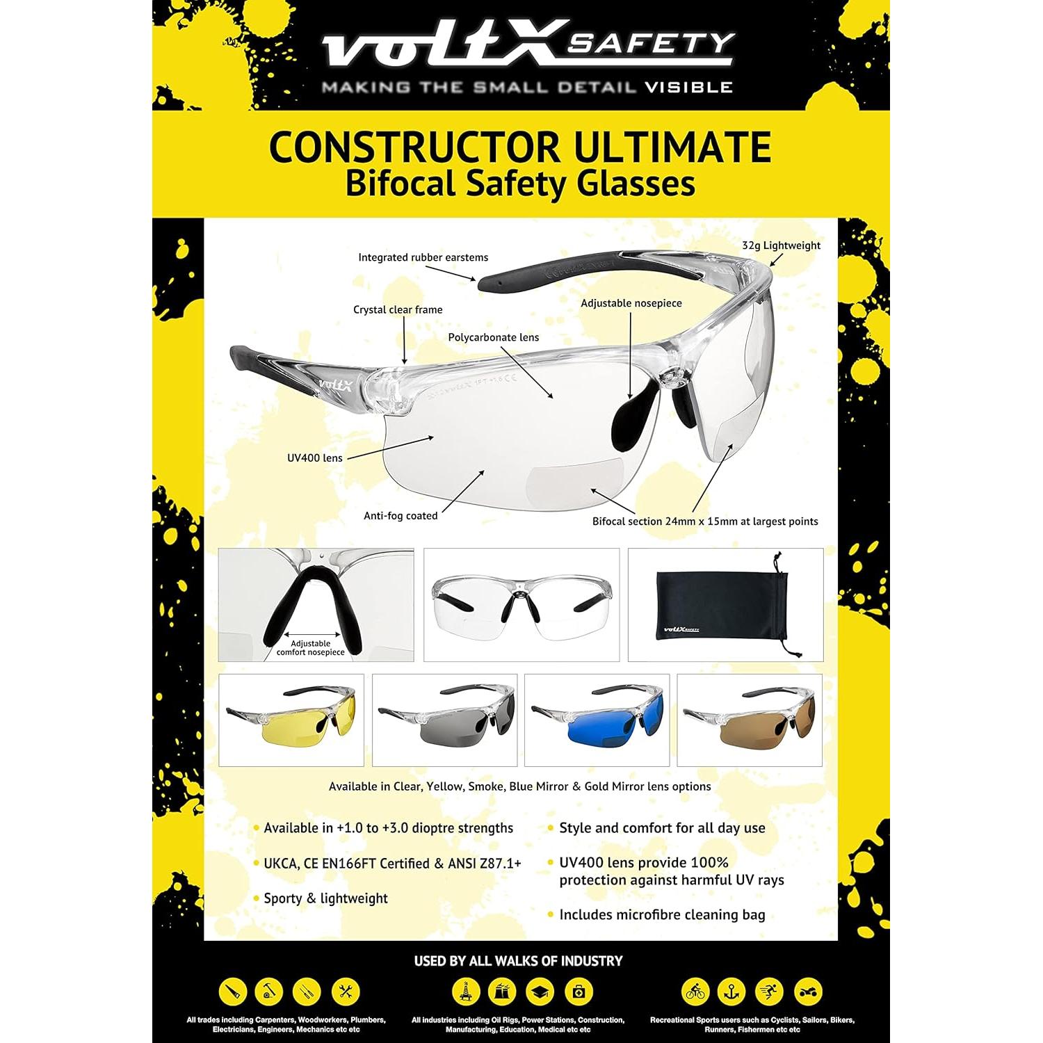 Gafas de Seguridad Bifocales VoltX Constructor +1.0 Dioptría