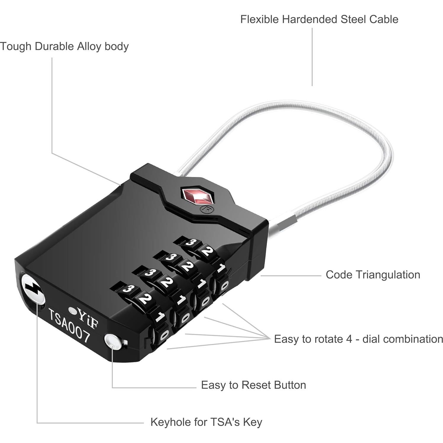 Candados de Combinación TSA XOOL - 2 Piezas, Negro