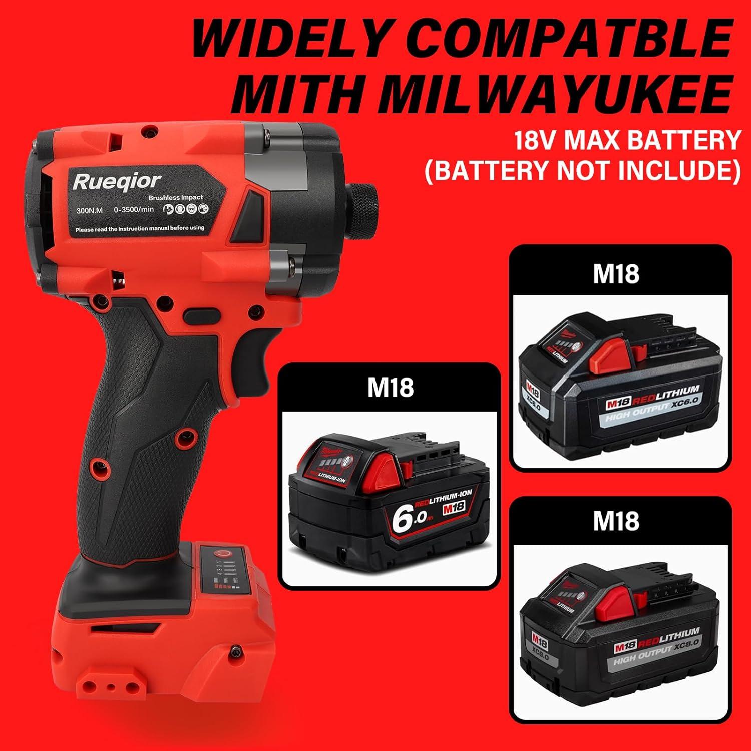 Destornillador de Impacto Inalámbrico Rueqior 18V 300 N.m 3 Velocidades