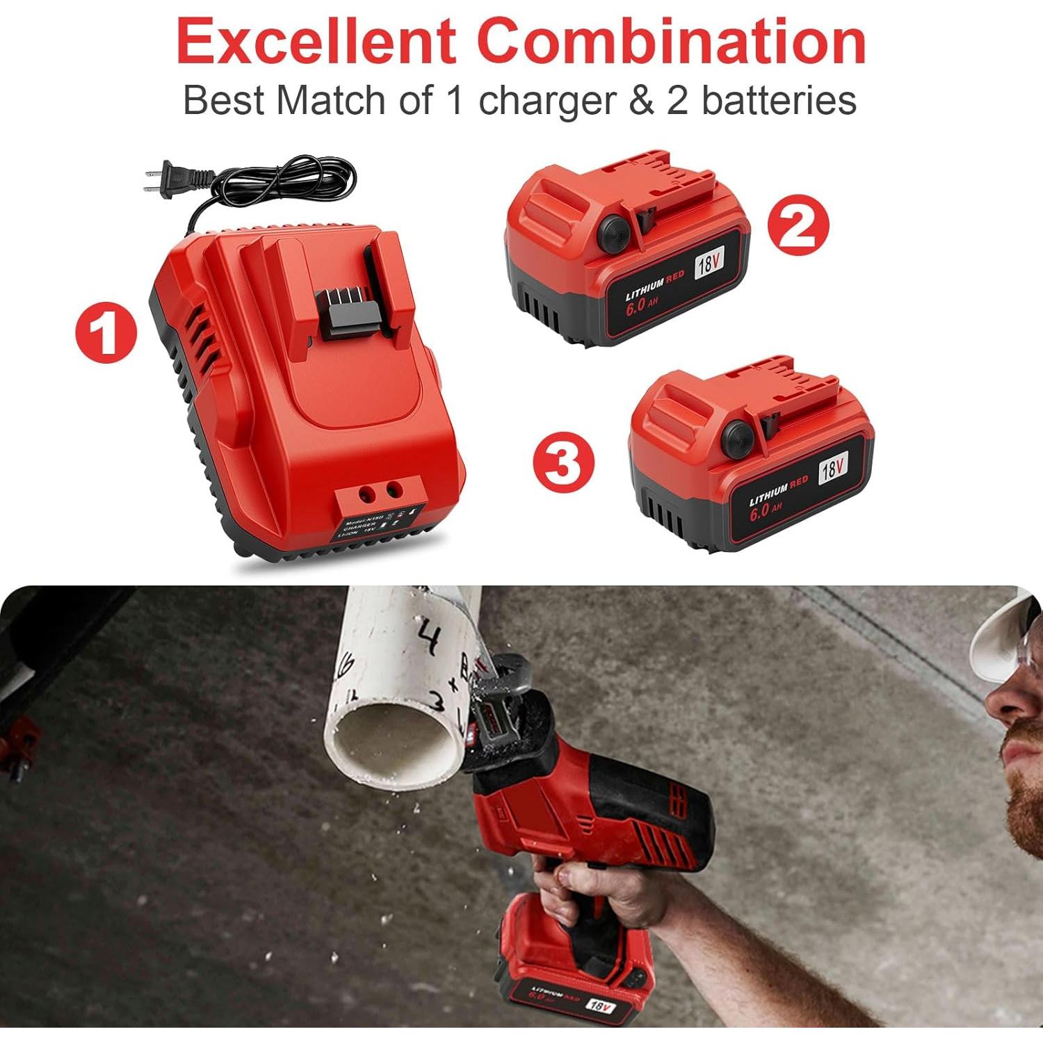 Pack 2 Baterías 6.0Ah 18V y Cargador Milwaukee M-18