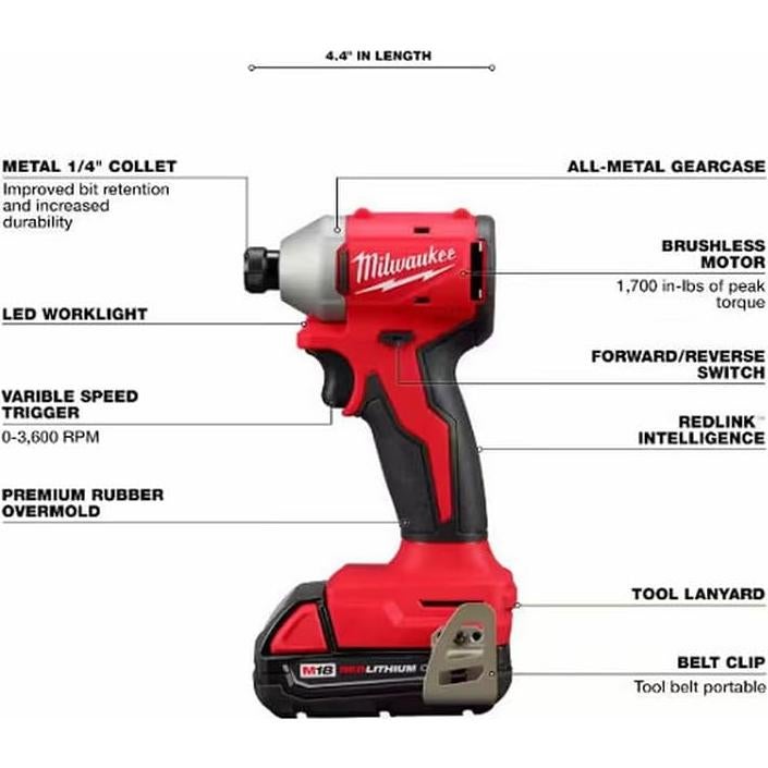 Destornillador de Impacto Milwaukee M18 18V Sin Escobillas Kit