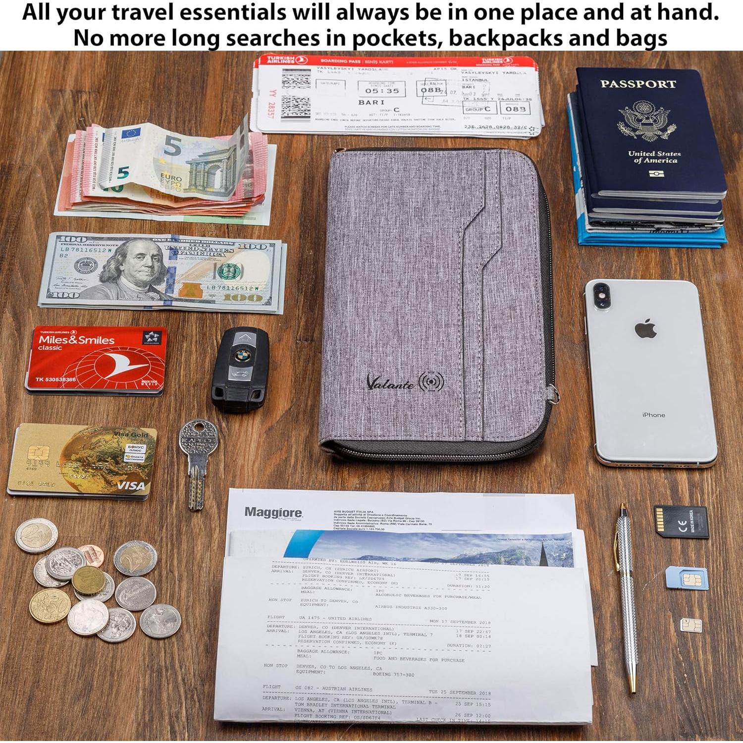 Organizador de Documentos de Viaje Valante Grande Gris RFID