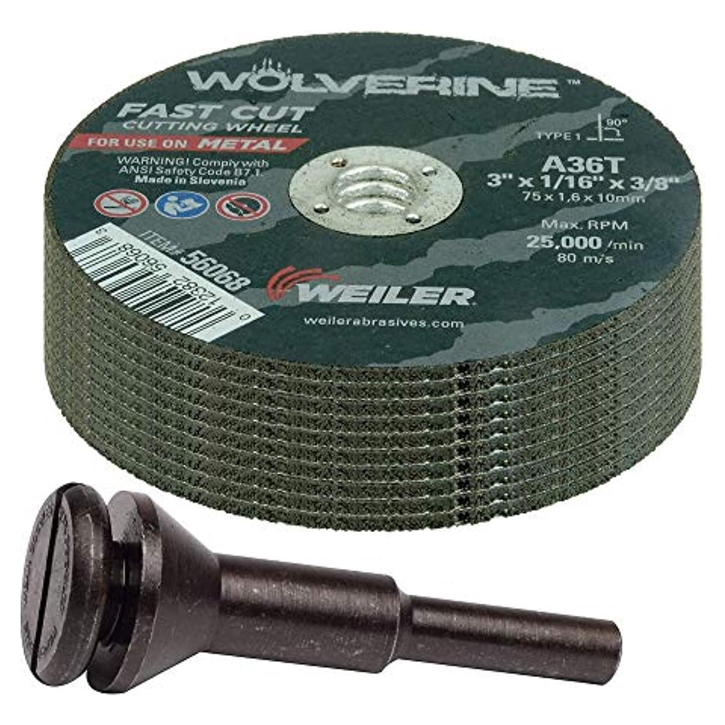 Kit Weiler 56089 Mandril y 10 Ruedas de Corte 3" A36T
