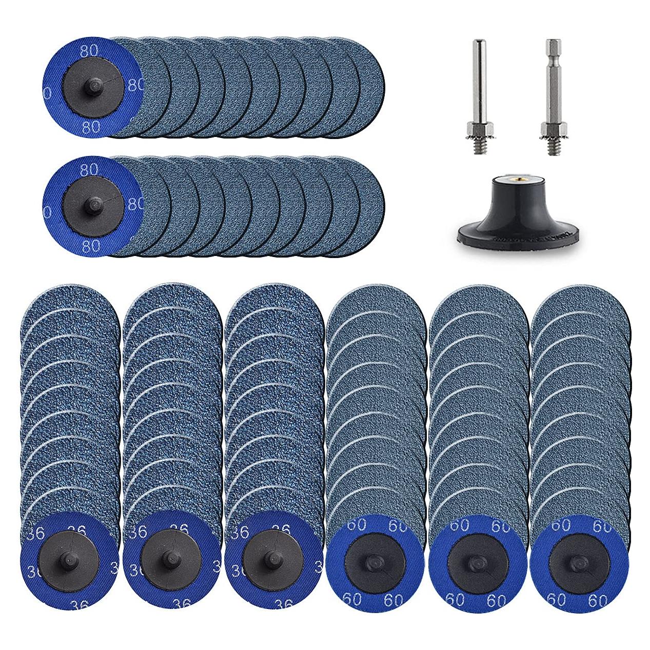 Discos de Lijado de Zirconia 80 Piezas 2" con Soporte 1/4"