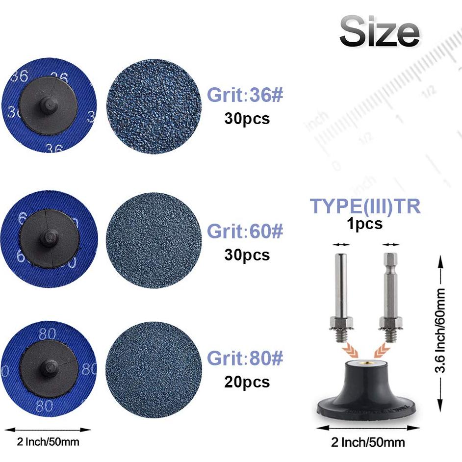 Discos de Lijado de Zirconia 80 Piezas 2" con Soporte 1/4"