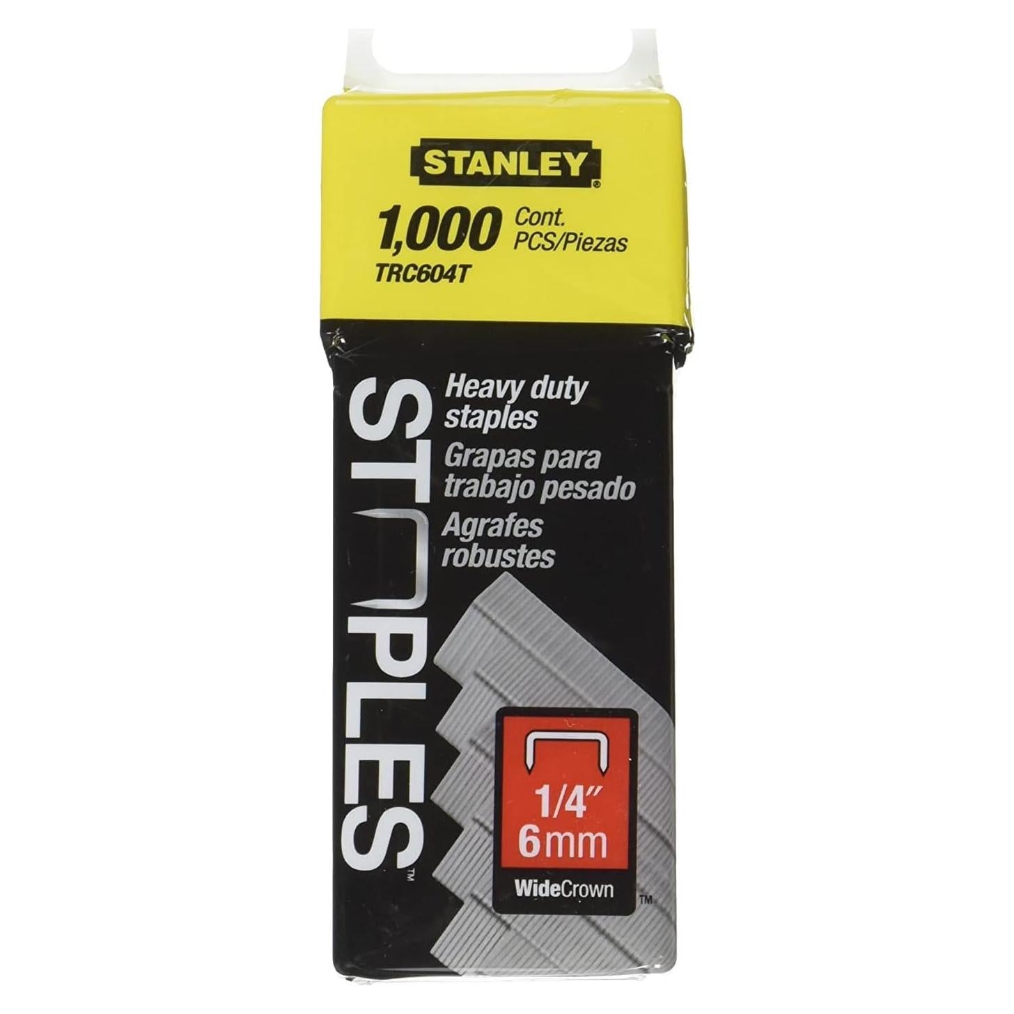 Grapas de Corona Ancha Stanley TRC604T 1/4" Alta Resistencia 1000 Pzas