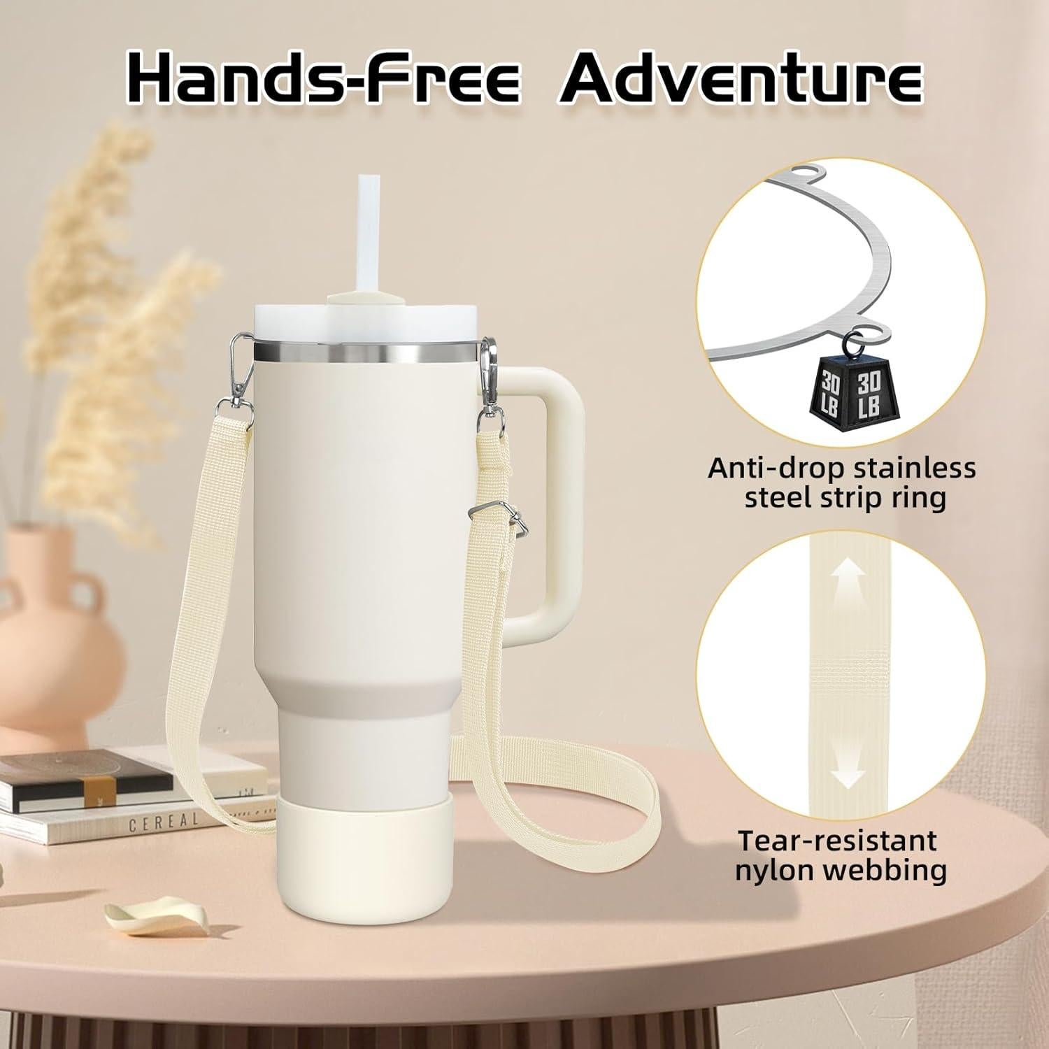 Juego de Accesorios para Tazas WUQID 40oz Crema con Correa