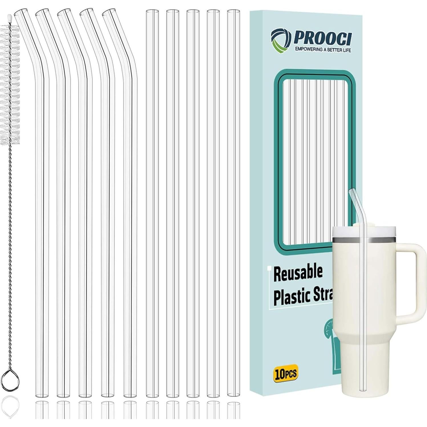 Pajitas Reutilizables PROOCI 30cm Tritan 10 Pcs con Cepillo