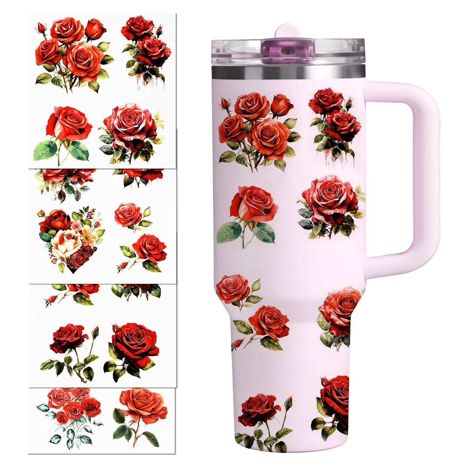 Calcomanías Florales LUHOHI para Tazas y Botellas Rosa-Rojo