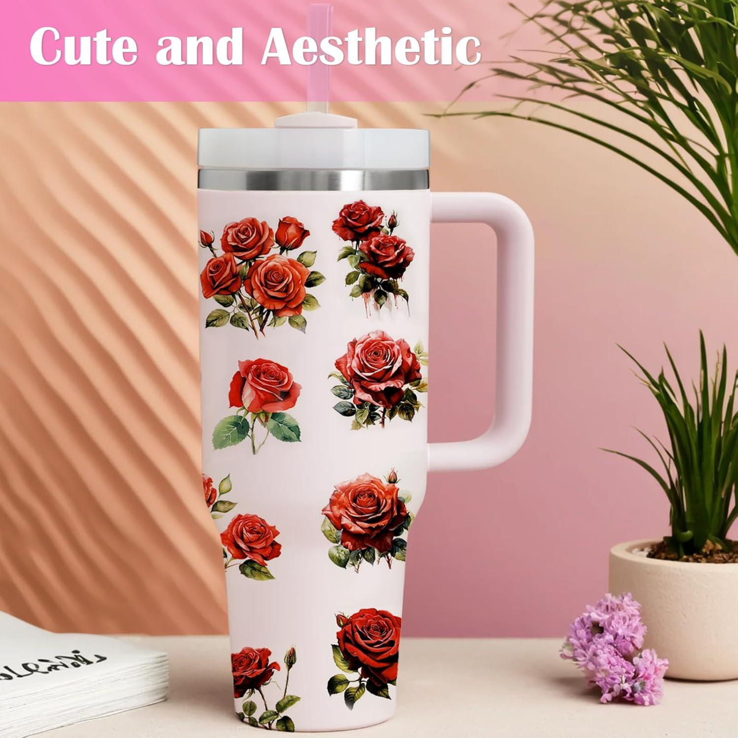 Calcomanías Florales LUHOHI para Tazas y Botellas Rosa-Rojo