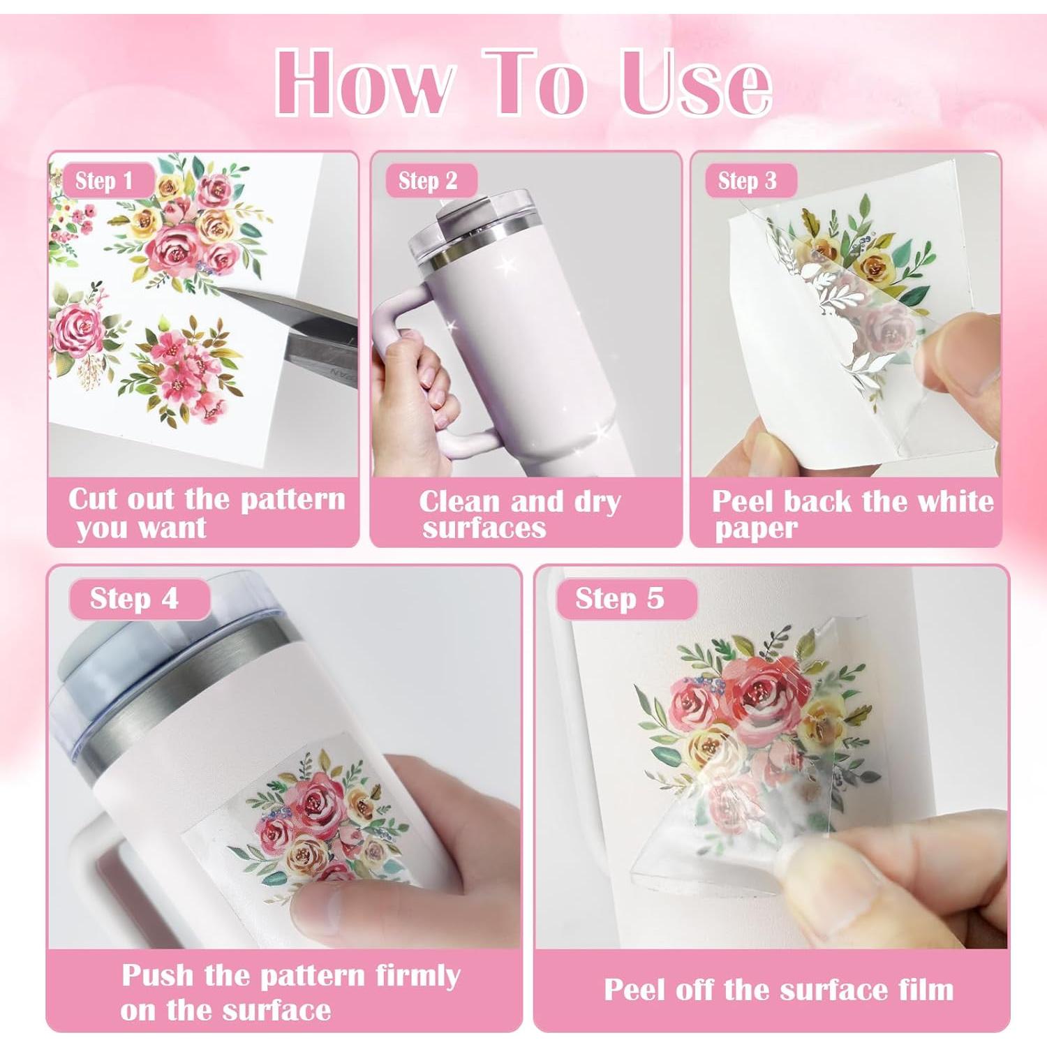 Calcomanías Florales LUHOHI para Tazas y Botellas Rosa-Rojo