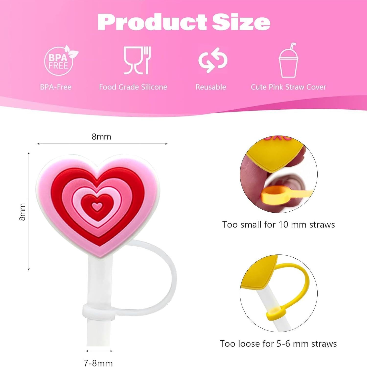 Cubiertas de Popote de Silicona 10mm 9PCS San Valentín Linmaya