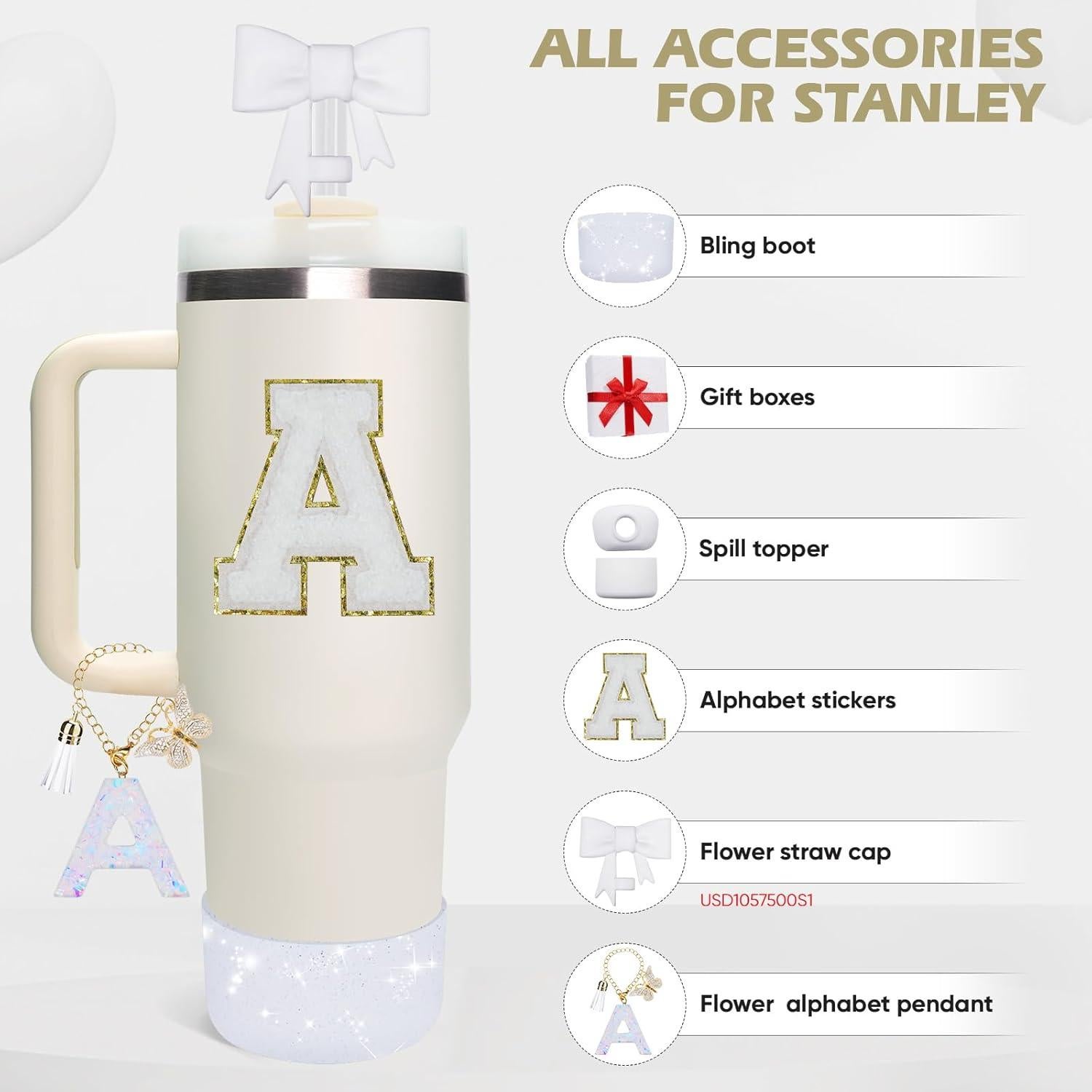 Accesorios para Stanley Cup 30oz/40oz Miglaja - Tapa Floral, Silicona, Calcomanías