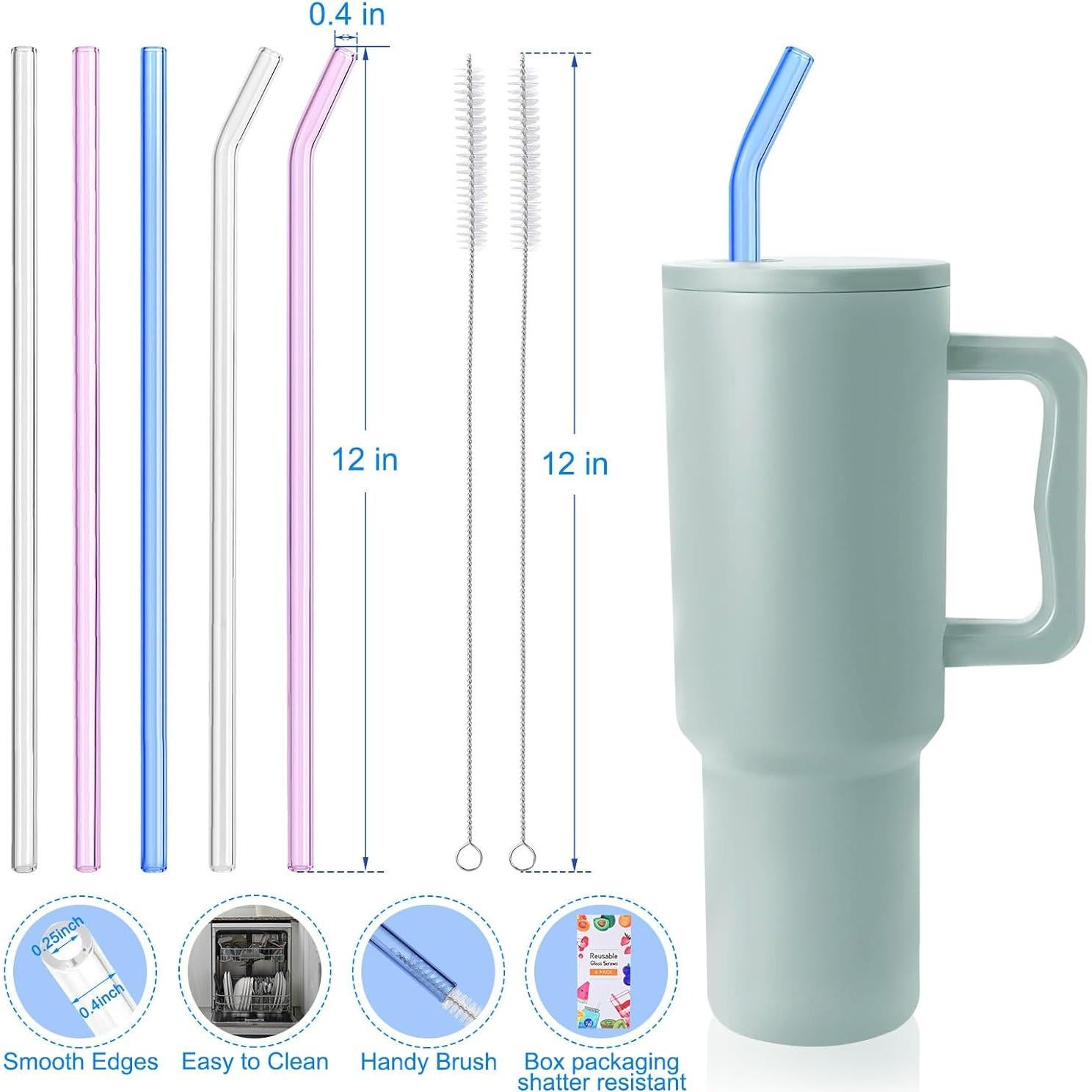 Pajitas de Vidrio Reutilizables YINCL 30.48 cm 6 Pcs para Taza 40 oz