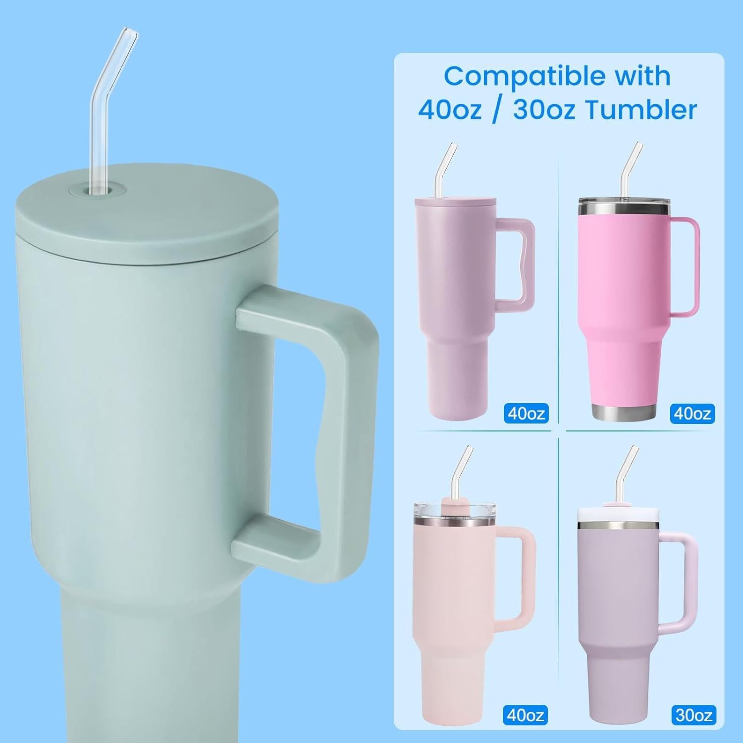 Pajitas de Vidrio Reutilizables YINCL 30.48 cm 6 Pcs para Taza 40 oz