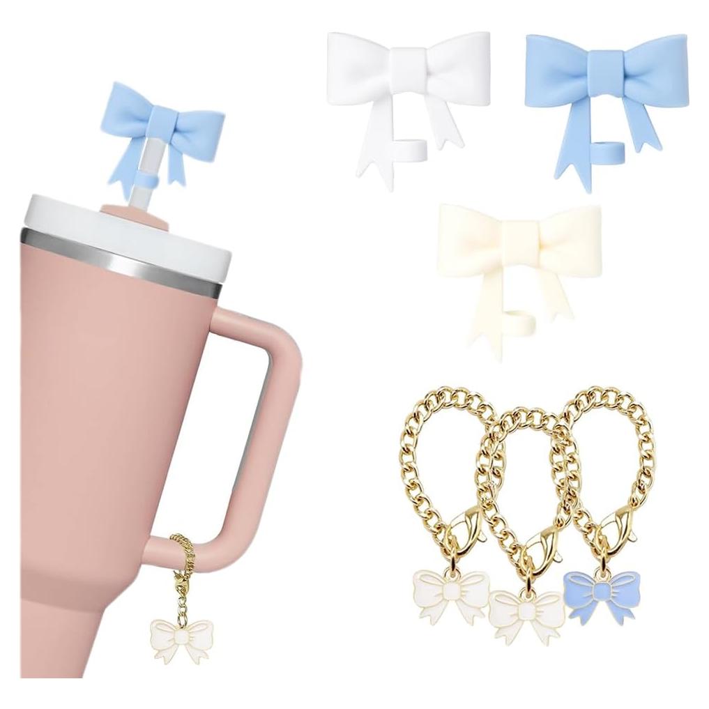 6 Accesorios para Vaso Stanley - 3 Tapa Popote + 3 Encantos