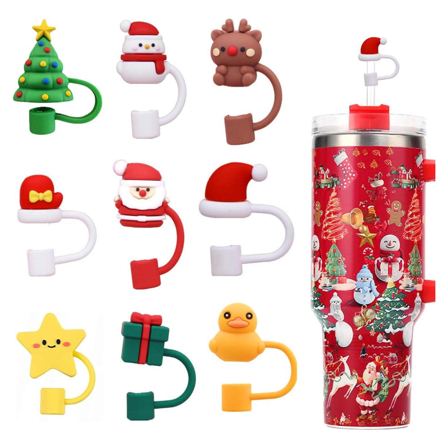 Tapas de paja navideñas PTaizjjz para tumbler 30/40 oz - 9 piezas