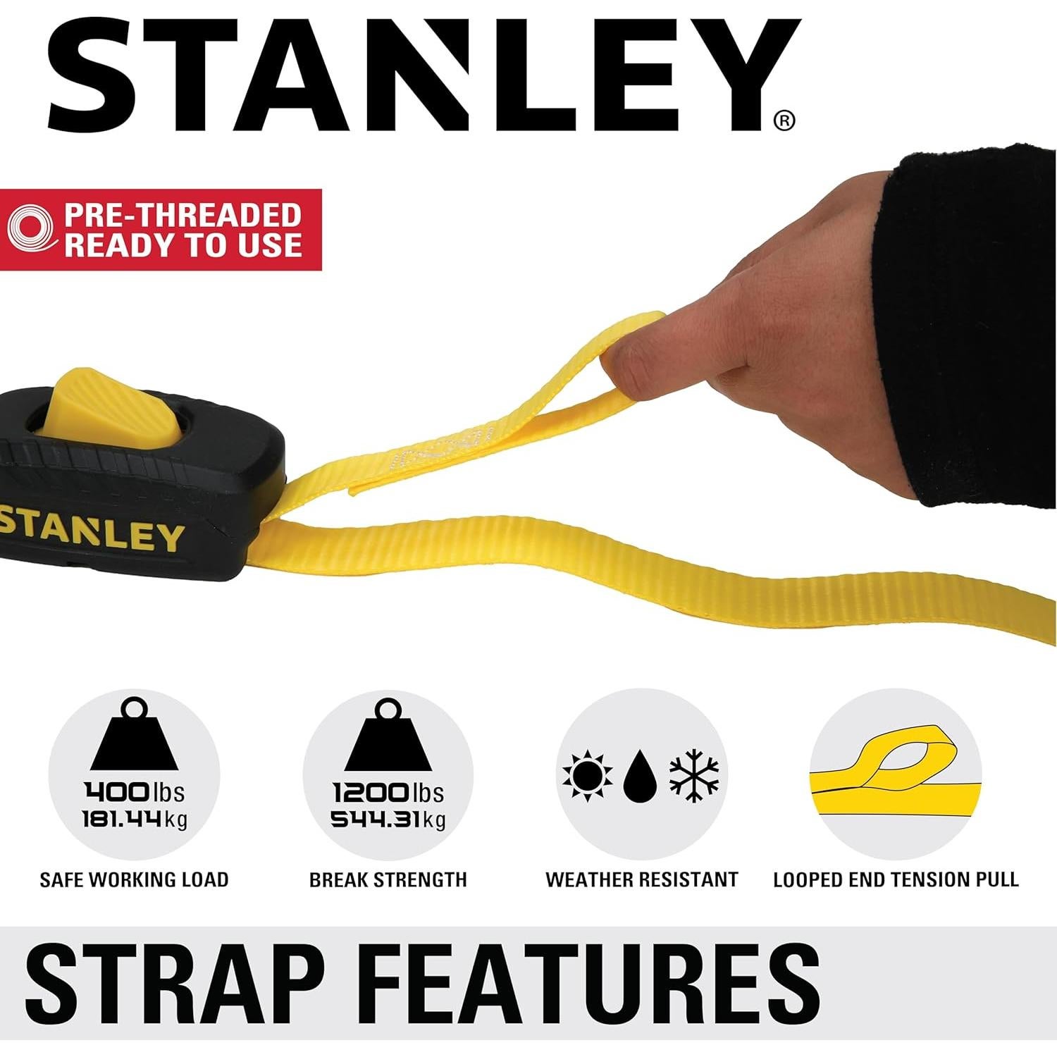 Correas de Amarre STANLEY S2001 1" x 3.05m 400kg Carga 2 Piezas
