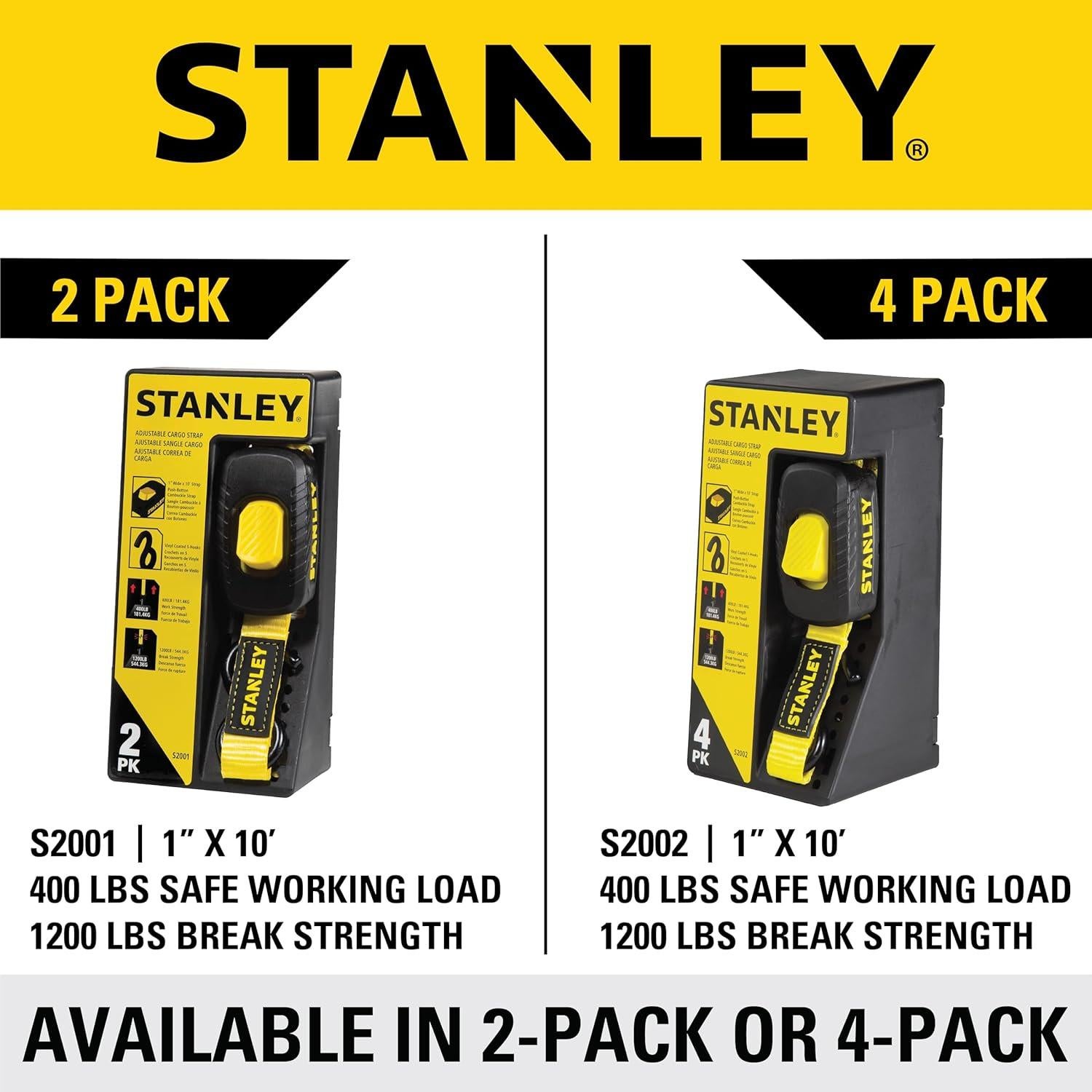 Correas de Amarre STANLEY S2001 1" x 3.05m 400kg Carga 2 Piezas