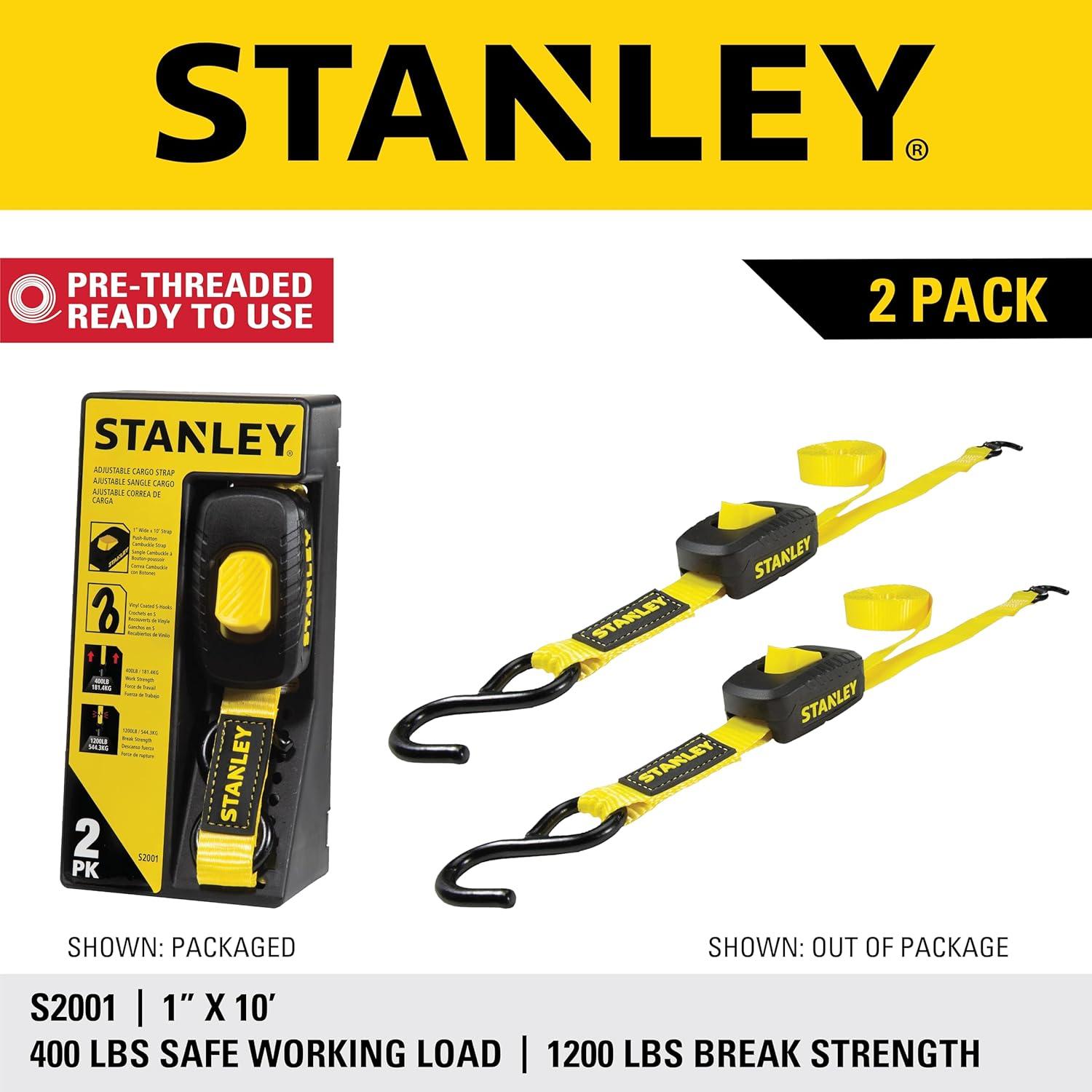 Correas de Amarre STANLEY S2001 1" x 3.05m 400kg Carga 2 Piezas