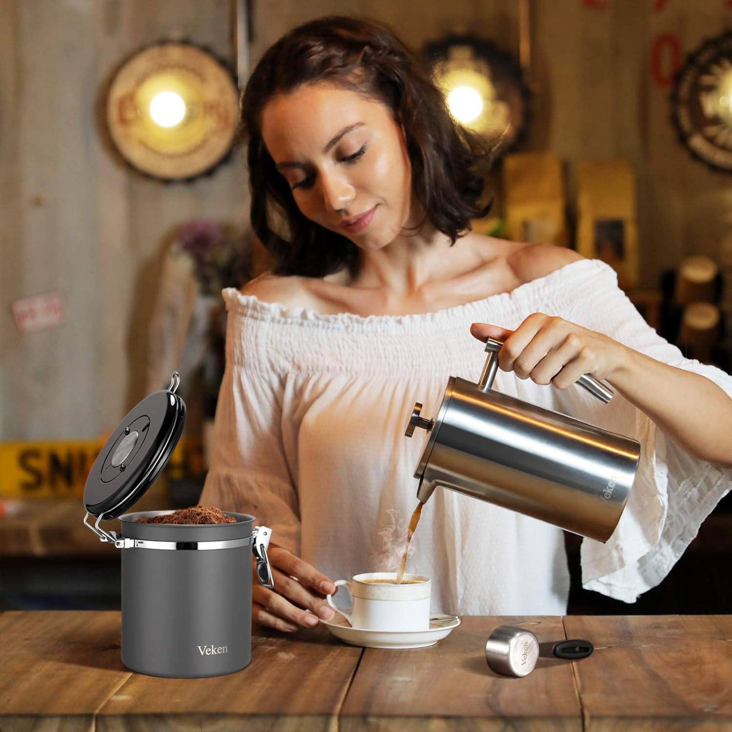 Contenedor de Café Veken 0.45 kg Acero Inoxidable Hermético Gris
