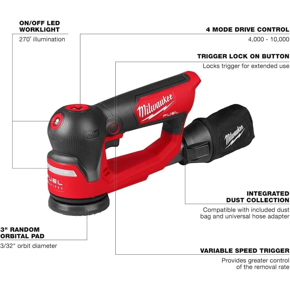 Lijadora Orbital Milwaukee M12 3 Pulgadas 1.62 kg