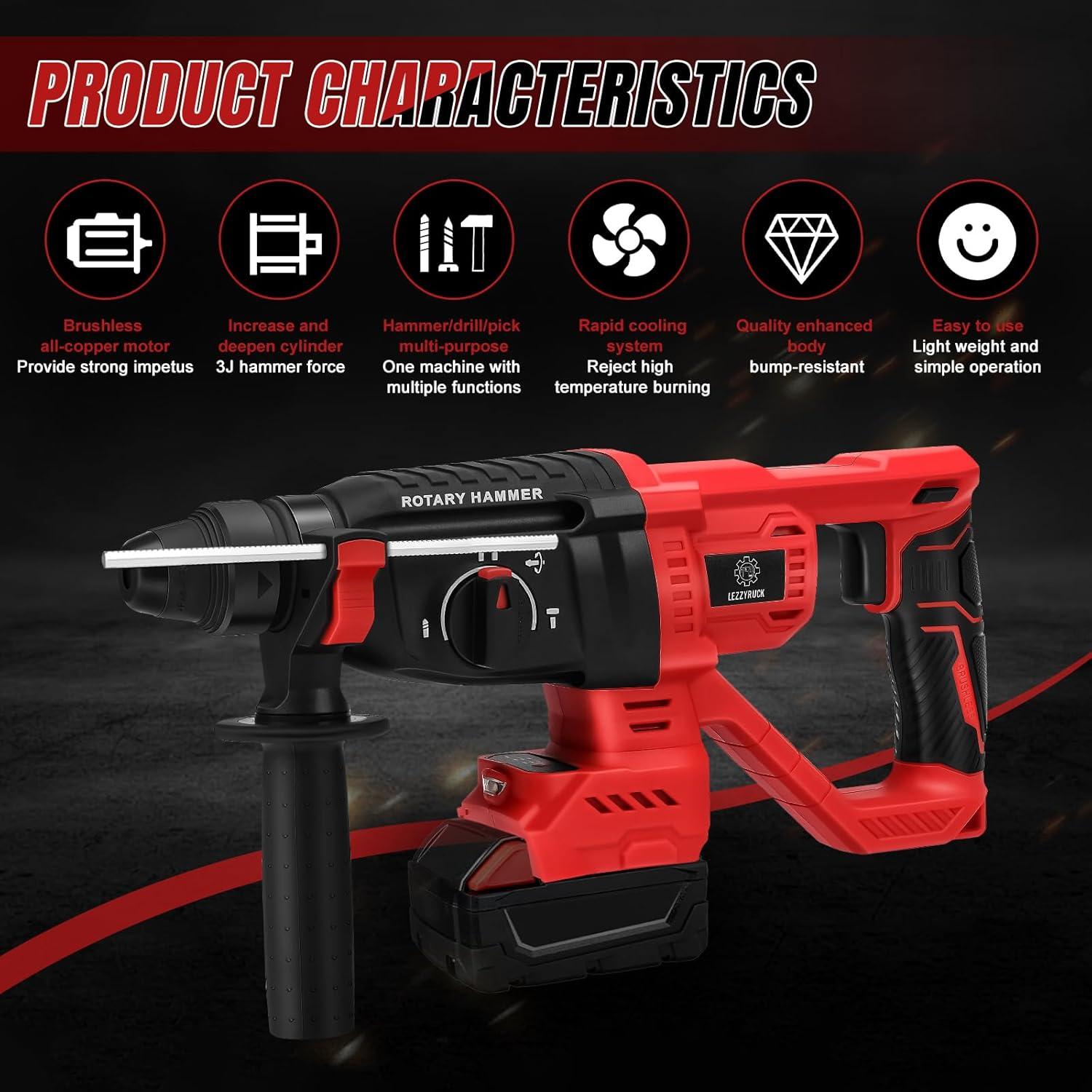 Taladro de Martillo Rotativo Inalámbrico LEZZYRUCK 18V 1600 RPM