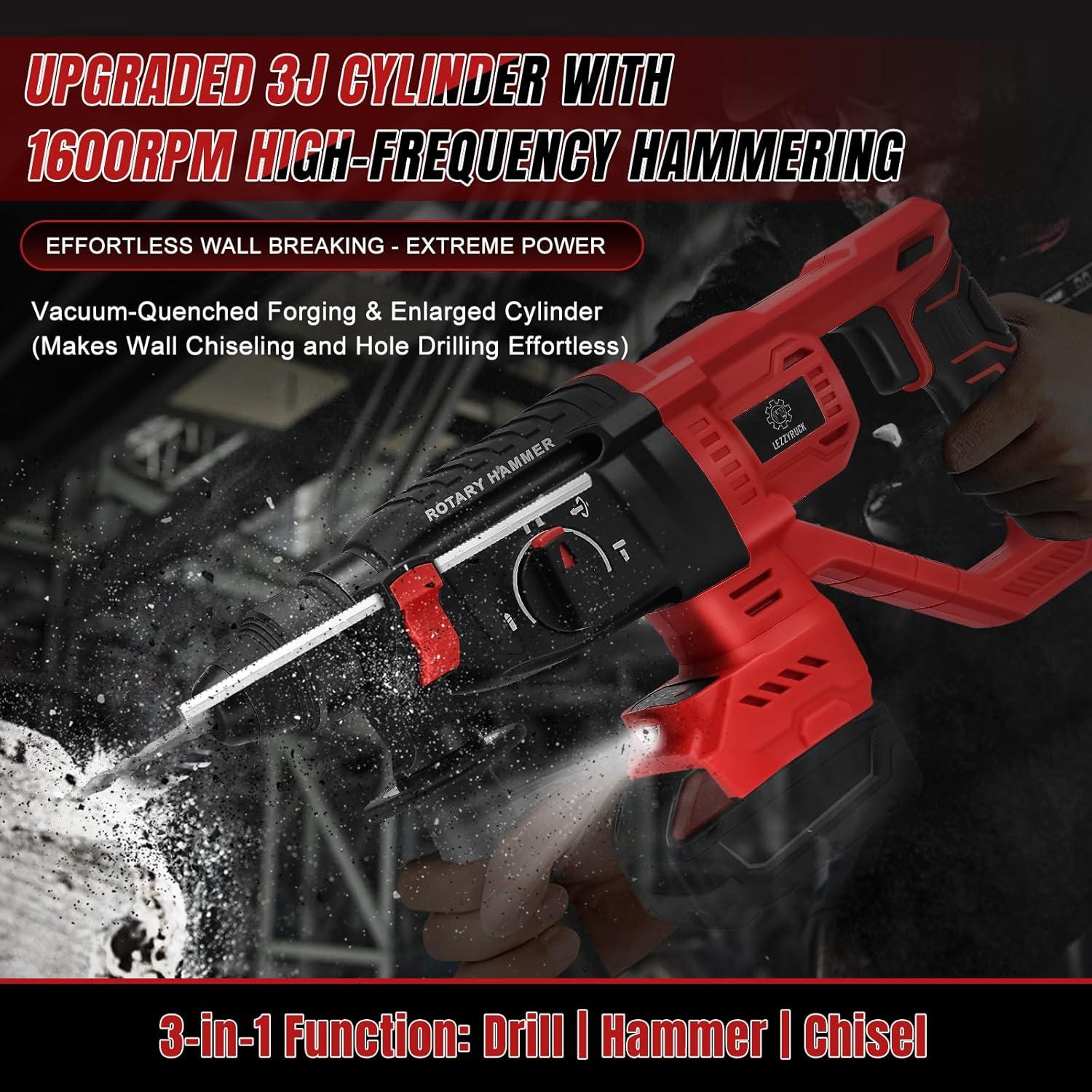 Taladro de Martillo Rotativo Inalámbrico LEZZYRUCK 18V 1600 RPM