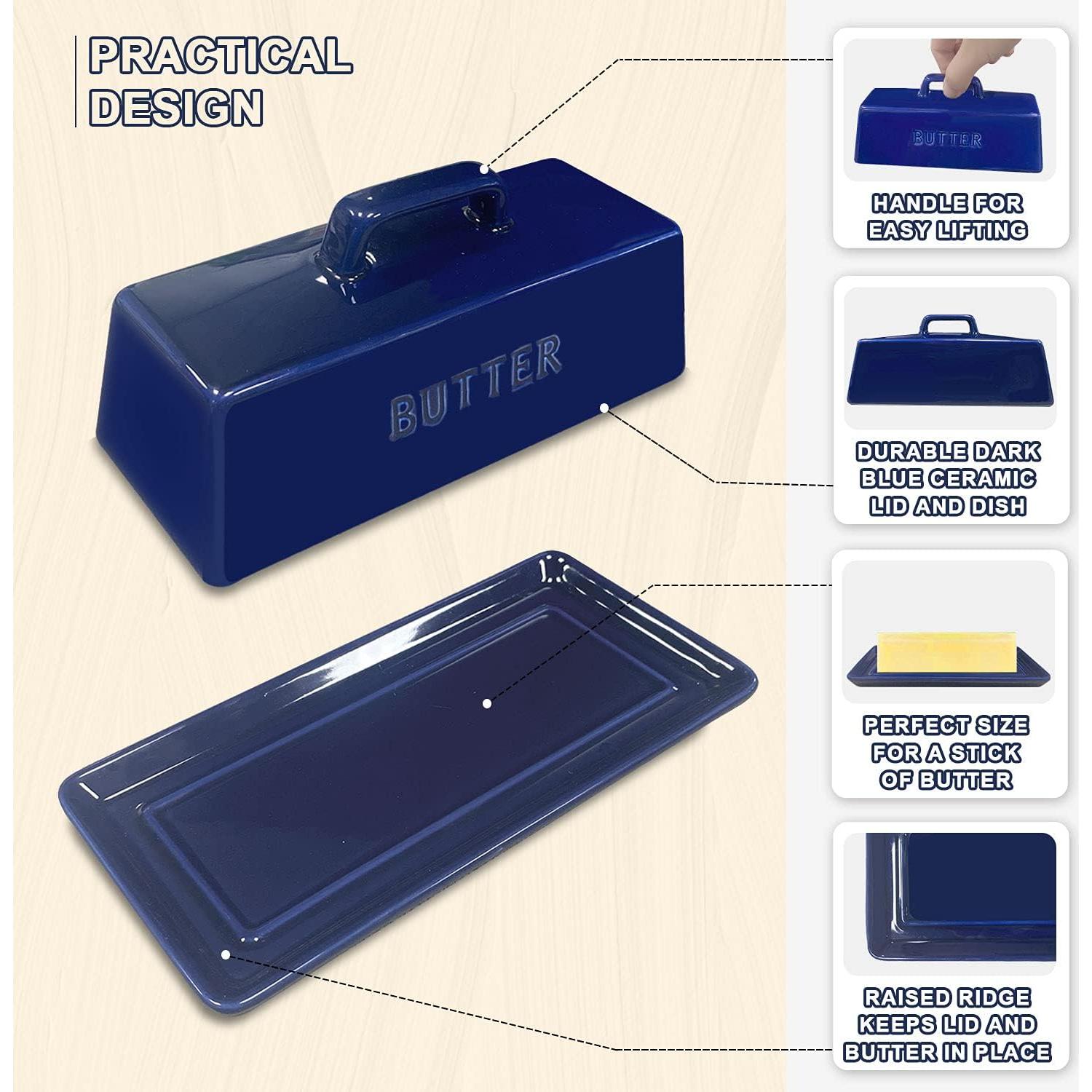 Plato de Mantequilla Gute Cerámica con Tapa Azul Marino 18.8x8.9cm