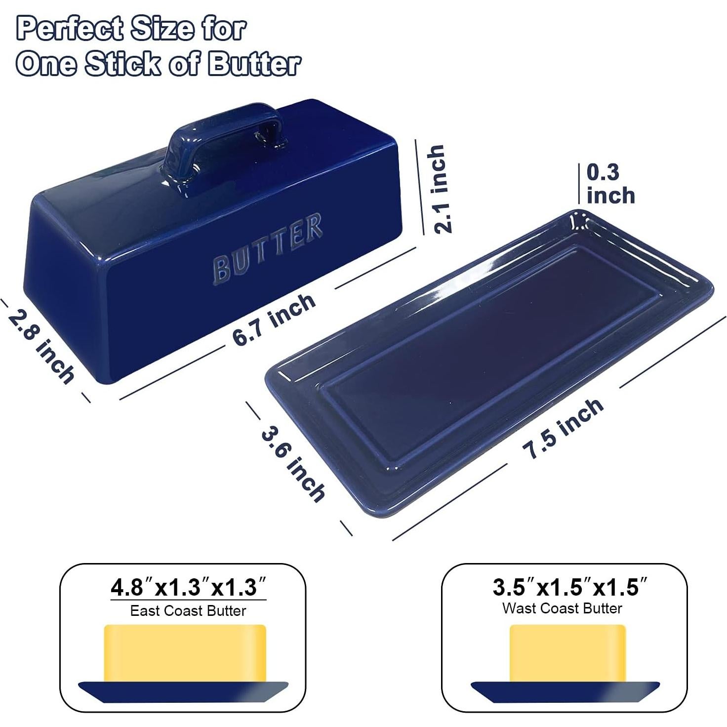 Plato de Mantequilla Gute Cerámica con Tapa Azul Marino 18.8x8.9cm