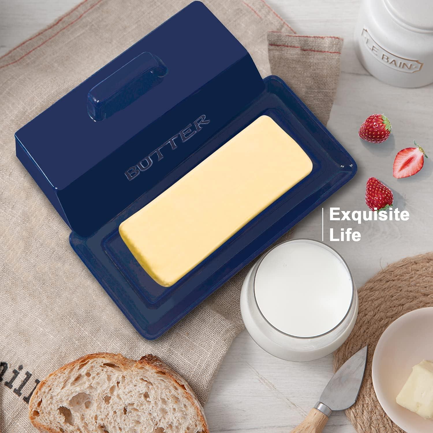 Plato de Mantequilla Gute Cerámica con Tapa Azul Marino 18.8x8.9cm