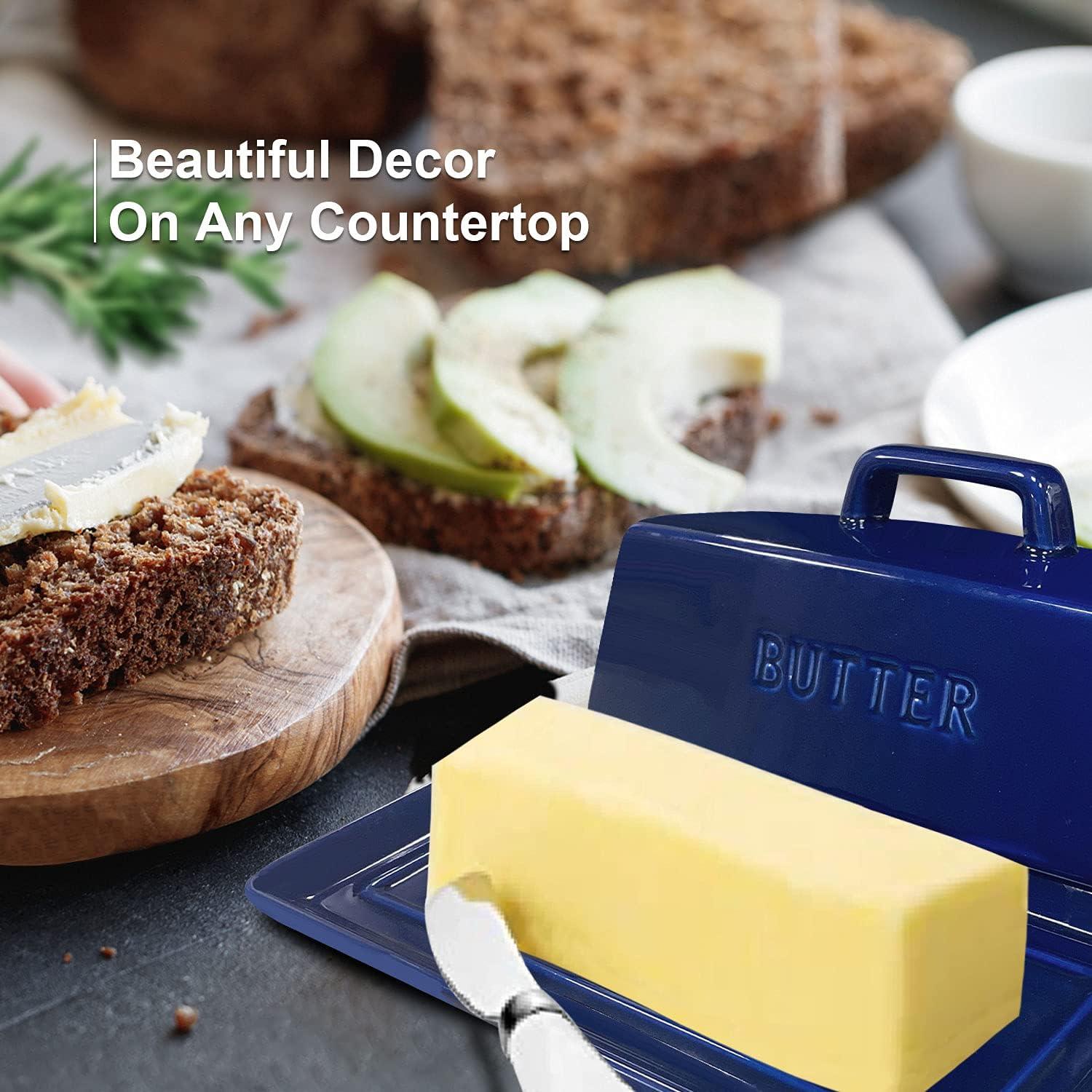 Plato de Mantequilla Gute Cerámica con Tapa Azul Marino 18.8x8.9cm